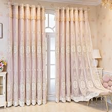 Blackout Curtains 102 inches Long 2 Panels Set, Boho Lace Overlay Thermal Insulated Curtains, Double Layer Sheer and Room Darkening Drapes for Bedroom and Living Room Pink,52"x102"