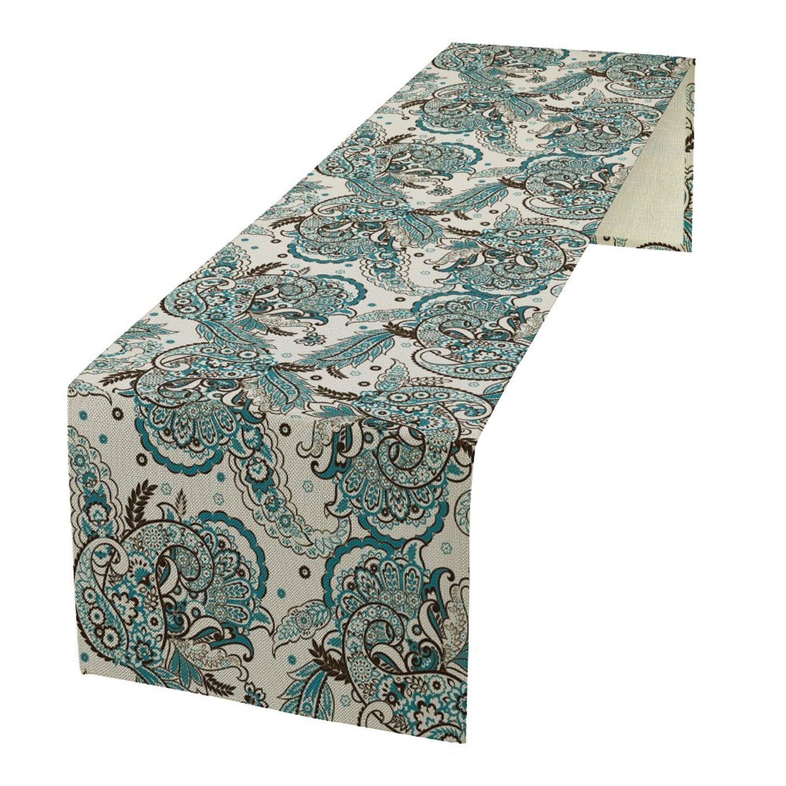 Paisley Floral Table Runner Vintage Damask Flower Ornamental Spring Summer Seasonal Dinner Runner for Farmhouse Cabin Home Kitchen Dining Holiday Party Decor 13x90in