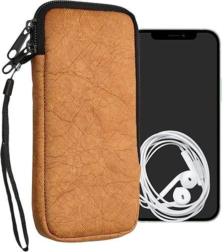 kwmobile Bolsa de papel sintético tamaño XL - 6.76.8 pulgadas - Funda universal para celular con cremallera para teléfonos, color negro