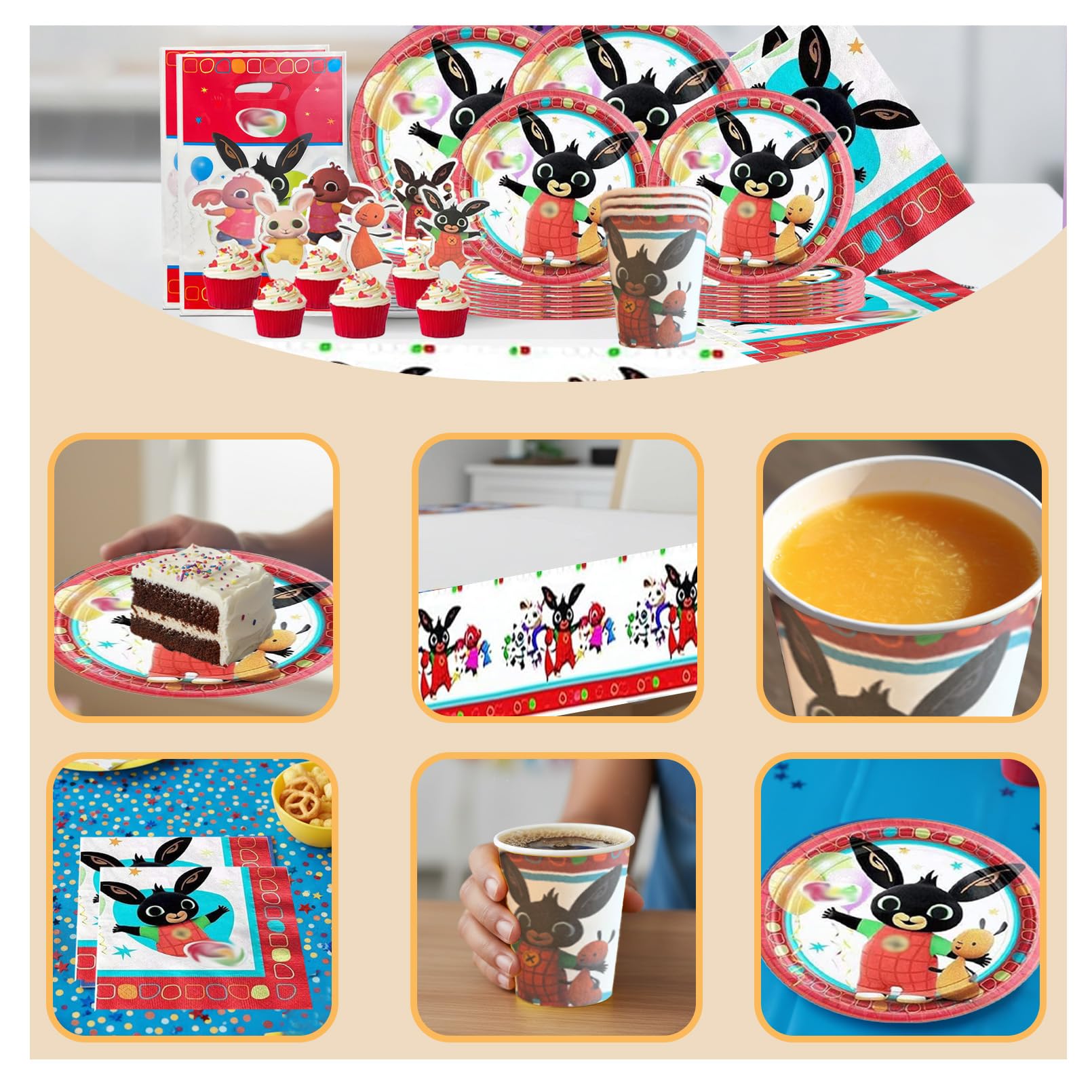 91 Pezzi Bunny Set Festa Compleanno, Tovaglia Compleanno,Bunny Addobbi Compleanno,Stoviglie Per Feste Di Compleanno