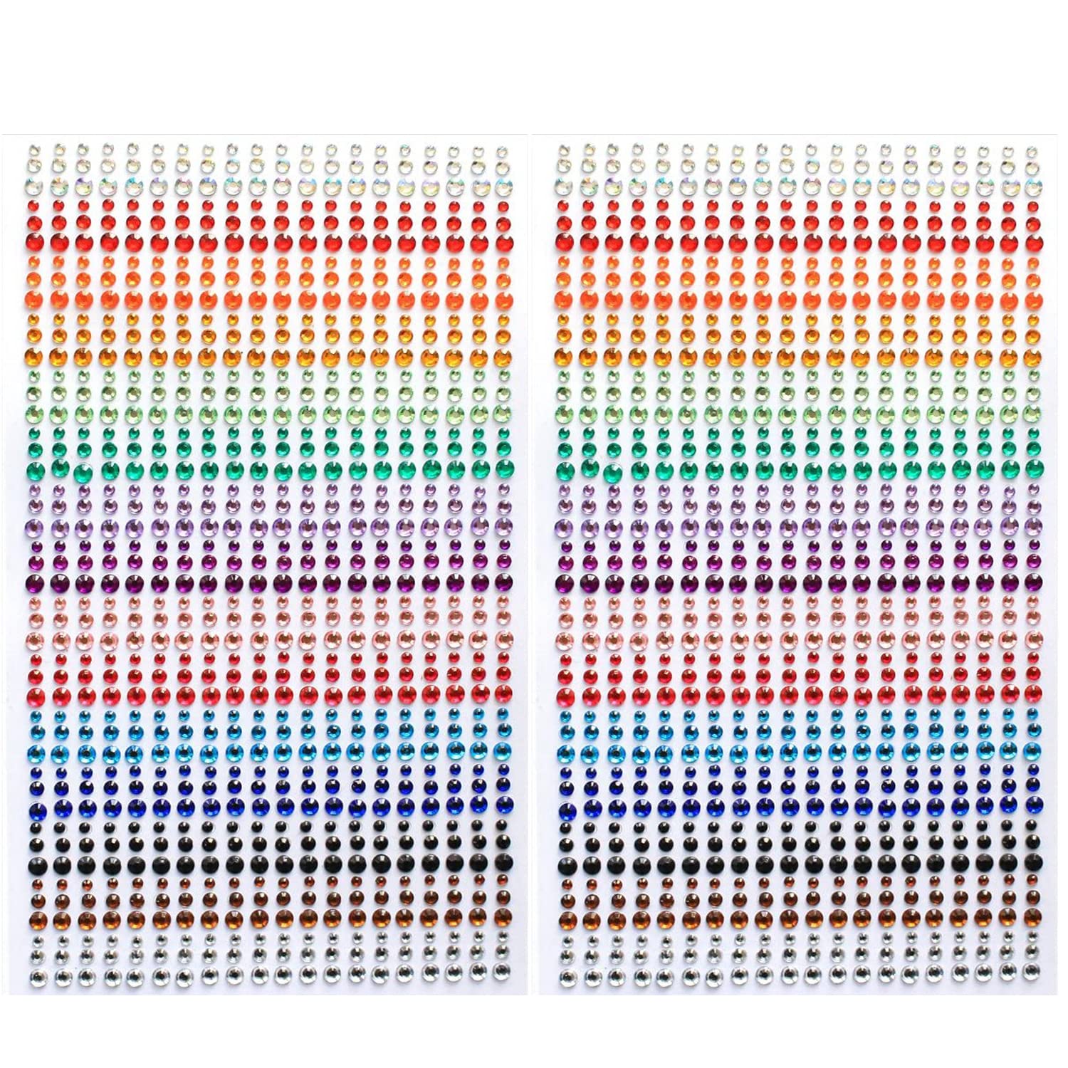 1800Pieces Ticker Self-Adhesive Crystal Craft Stickers Gems Size Mixed Monochromatic Glitter Round Bling Diamond for Decoration DIY Handcraft Sketching