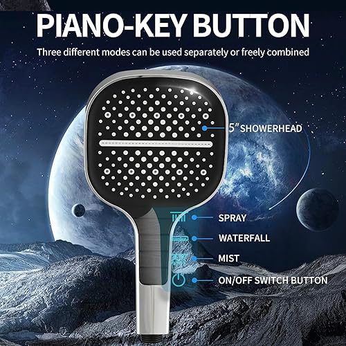Miniatura 10 de Cabezal de ducha de mano con manguera extra larga, espray de mano desmontable cuadrado de 8 ajustes con botón de llave de piano e interruptor de