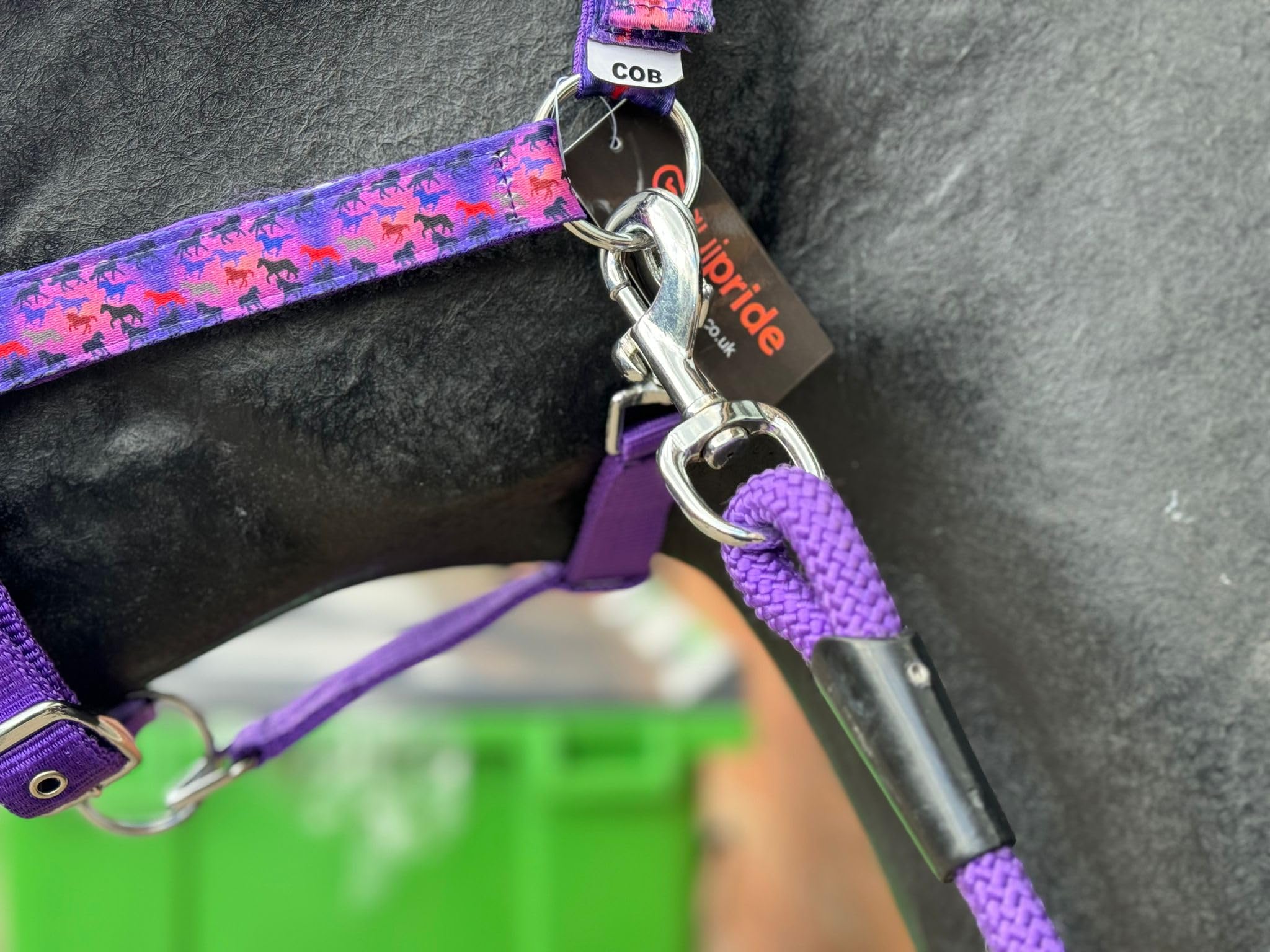 EQUIPRIDE HEADCOLLAR AND LEAD ROAD SET FAUX FUR UNICORN PRINT SIZE FULL-SHETLAND PURPLE (Full) - Image 3