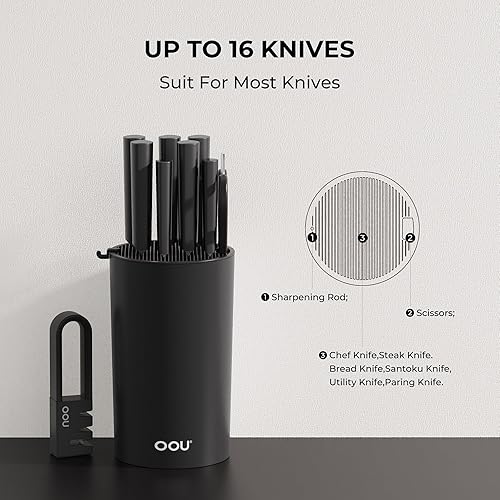 Miniatura 10 de OOU - Soporte universal para cuchillos  Almacenamiento redondo de cuchillos de cocina, diseño único de ranura para proteger las cuchillas,
