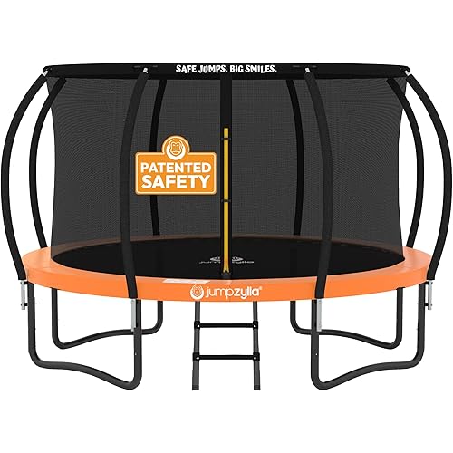 JUMPZYLLA Trampoline Outdoor 8FT 10FT 12FT 14FT 15FT 16FT with Enclosure and Ladder, ASTM Approved Recreational Trampoline for Kids and Adults, Anti-Rust Coated Frame