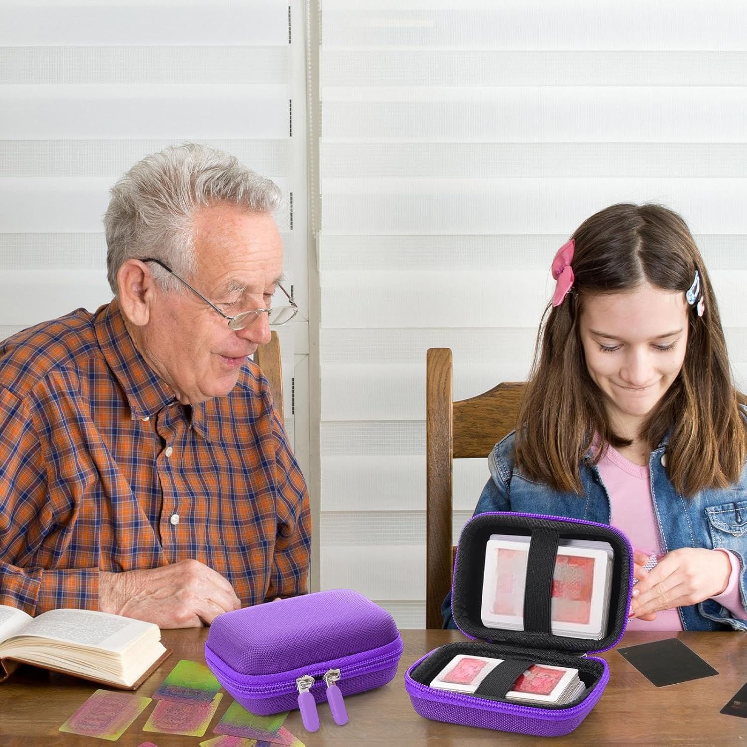 Sanwuta 2 Pcs Travel Card Games Case Playing Card Case EVA Hard Protective Storage Carrying Bag for Classic Playing Box Not Including Cards (Purple)