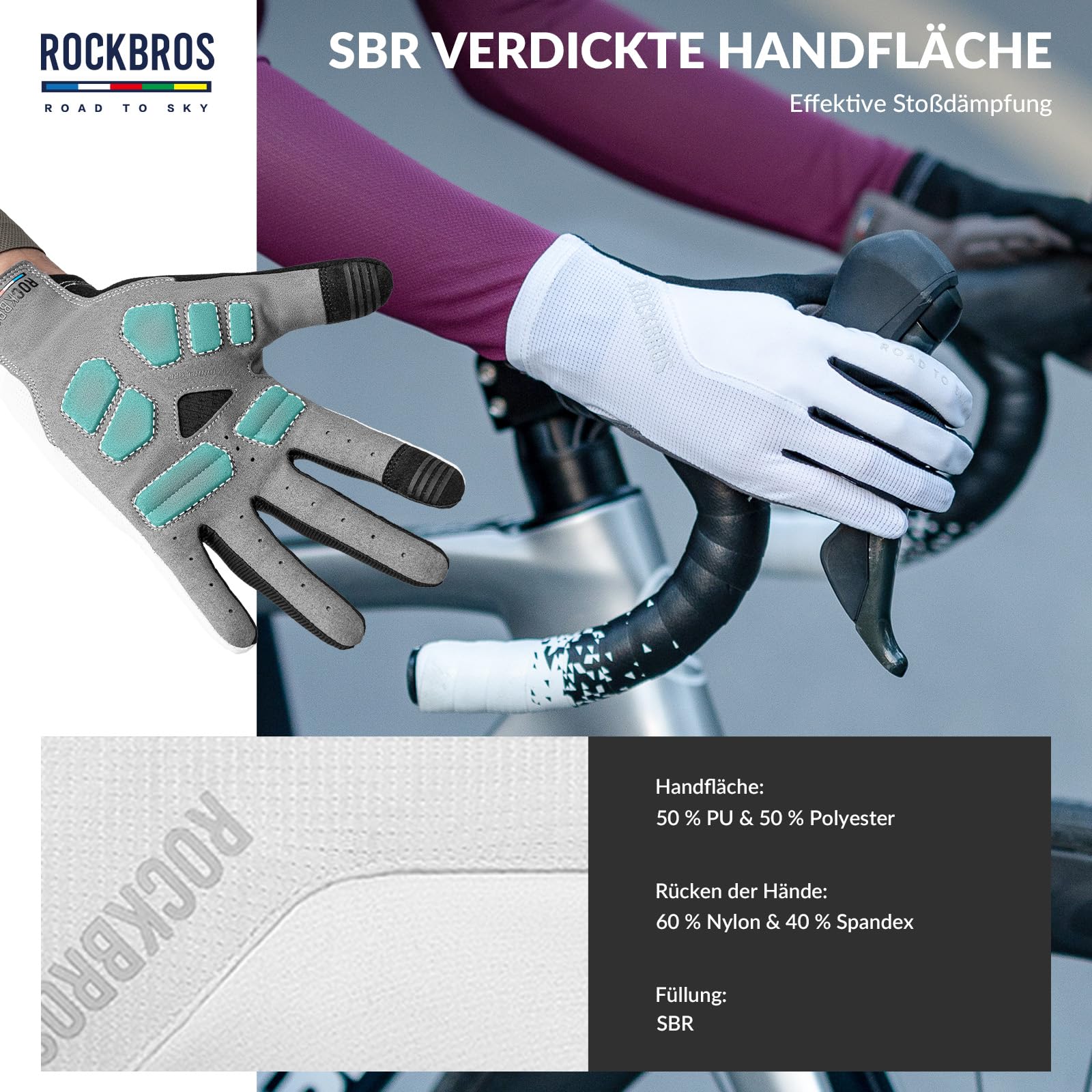 ROCKBROS Road to Sky Guantes de Ciclismo Pantalla táctil Deportivo con Dedo Completo Transpirable para Hombres Mujeres MTB Bicicleta de Carretera Deporte