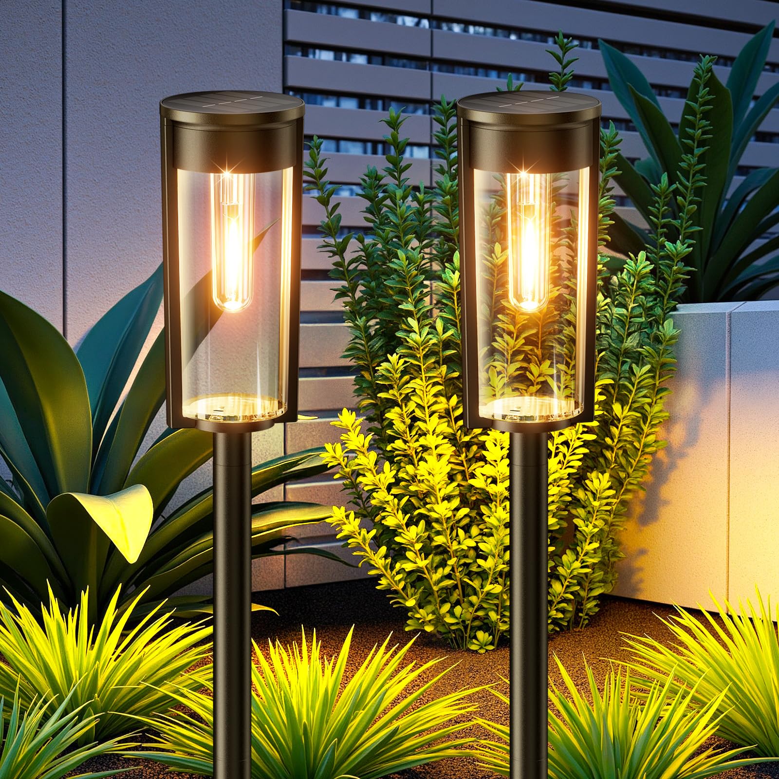 RECHOO Solarlampen für Außen Garten, 2 Stück Vintage Solarleuchten für Außen mit Helle Warmweiß Wolfram Licht, 1000mAh Batterie, IP65 Wasserdicht Solar Gartenleuchten für Außen Terrasse Rasen Weg Deko