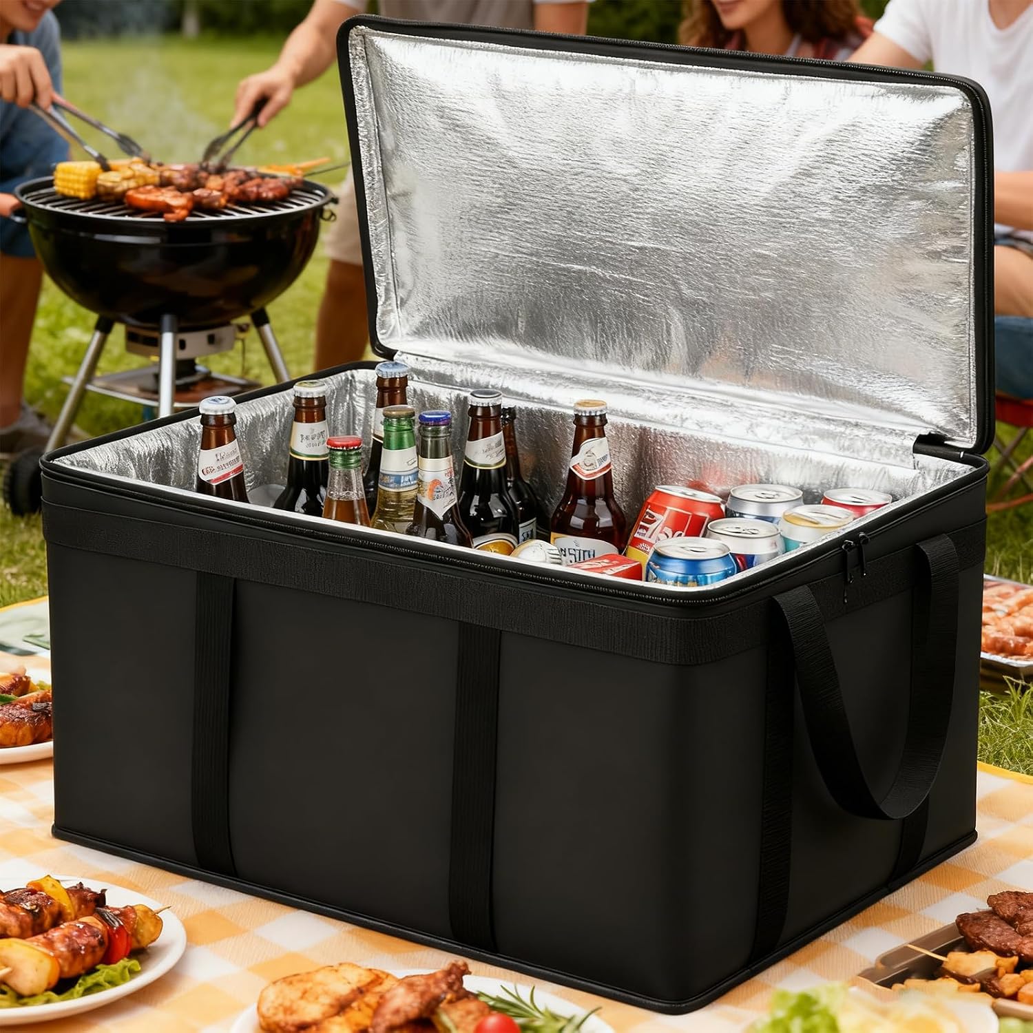 Insulated Food Delivery Bag, XXXL Pizza Delivery Bags for Hot and Cold Food, Commercial, Large Capacity Reusable Warming Bag, Catering Cooler Bag for Doordash, Warmers for Parties (Black, 1Pk)