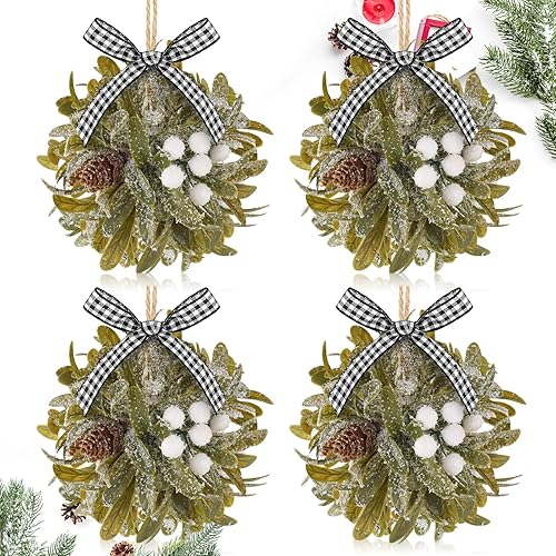 Wettarn Adorno navideño de muérdago para besar, cinta de muérdago navideño con hojas de bayas, decoración de muérdago colgante para puerta, hogar,