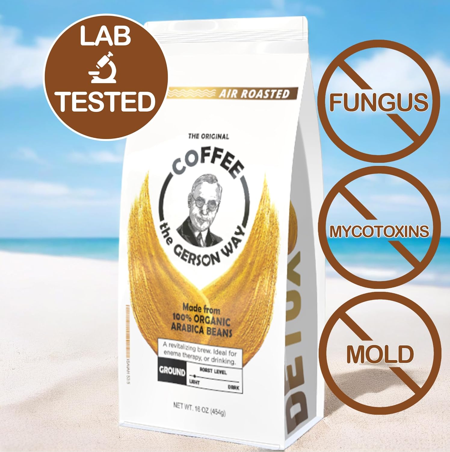 Coffee, The Gerson Way - Ground, Air Roasted, Detox, Enema, Drinkable, (16 oz, LIGHT ROAST)