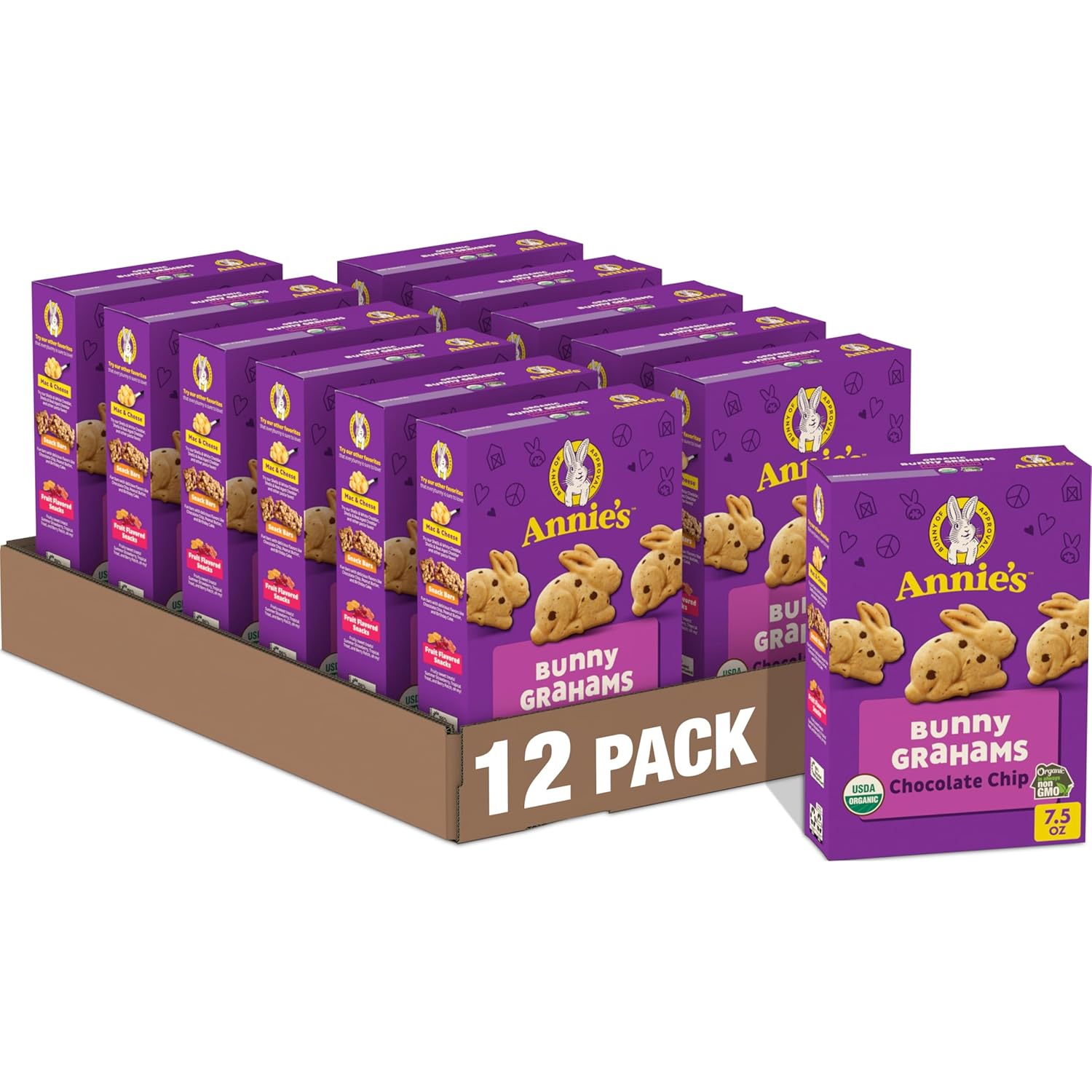 Annie's Organic Bunny Grahams Snacks, Chocolate Chip, 7.5 oz (Pack of 12)