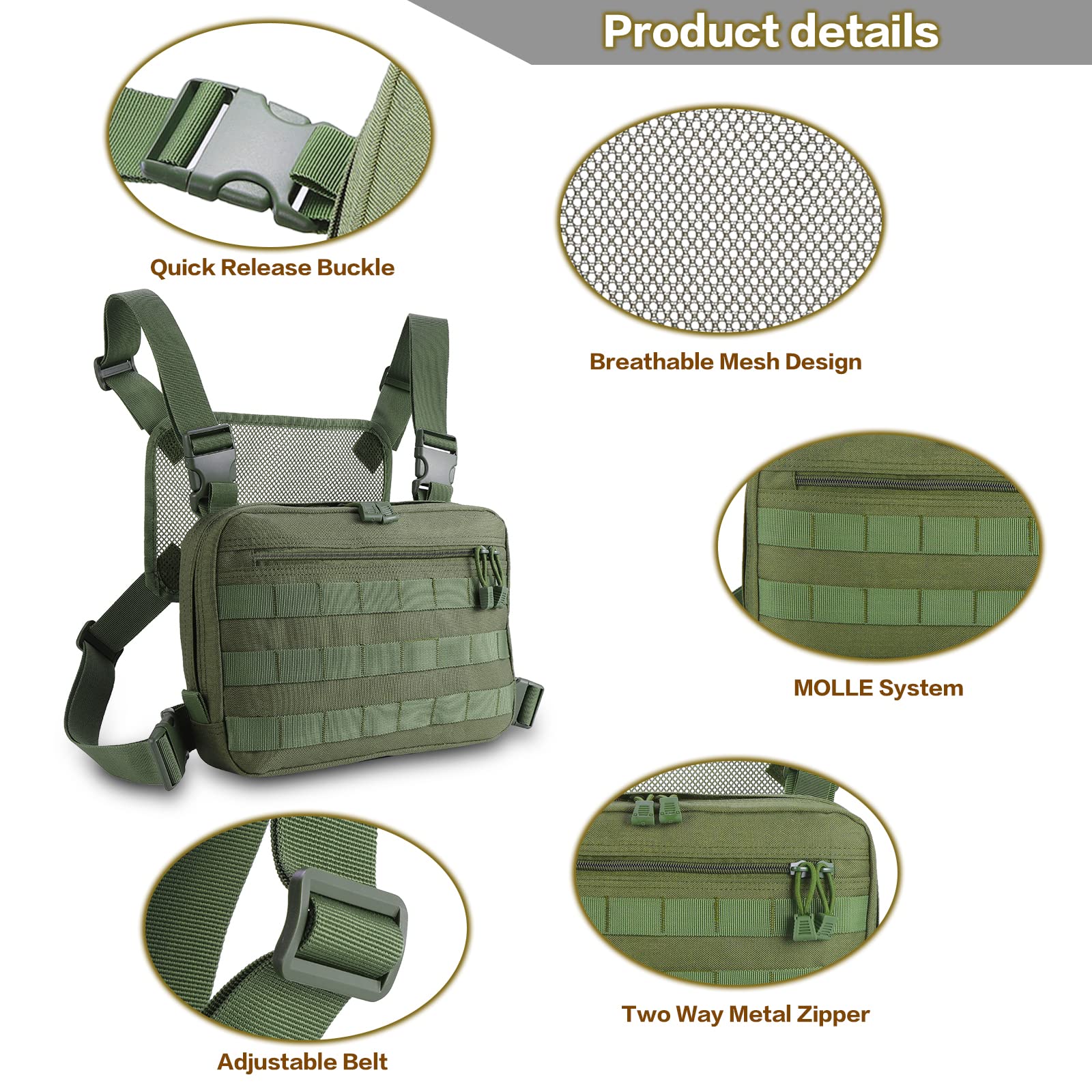 Kyrio Tactical Chest Rig Molle Radio Pecho Arnés Soporte Holster Chaleco para Radio bidireccional Walkie Talkies Verde