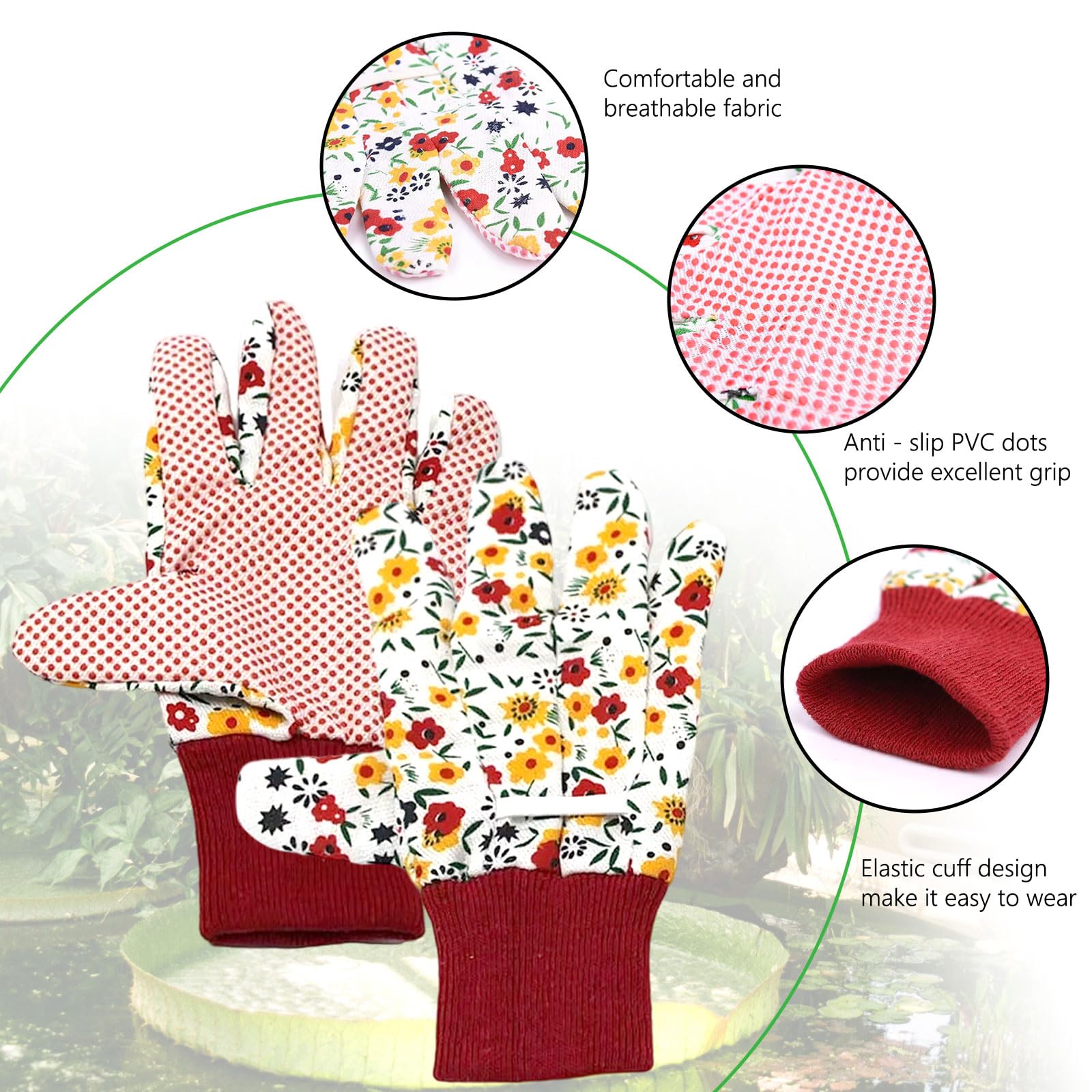 TNSOYCA 3 works Gardening Gloves for Women Kids Safety Work Gloves with Elastic Cuffs and Non-Slip PVC Dots for Yard Farm - Image 4
