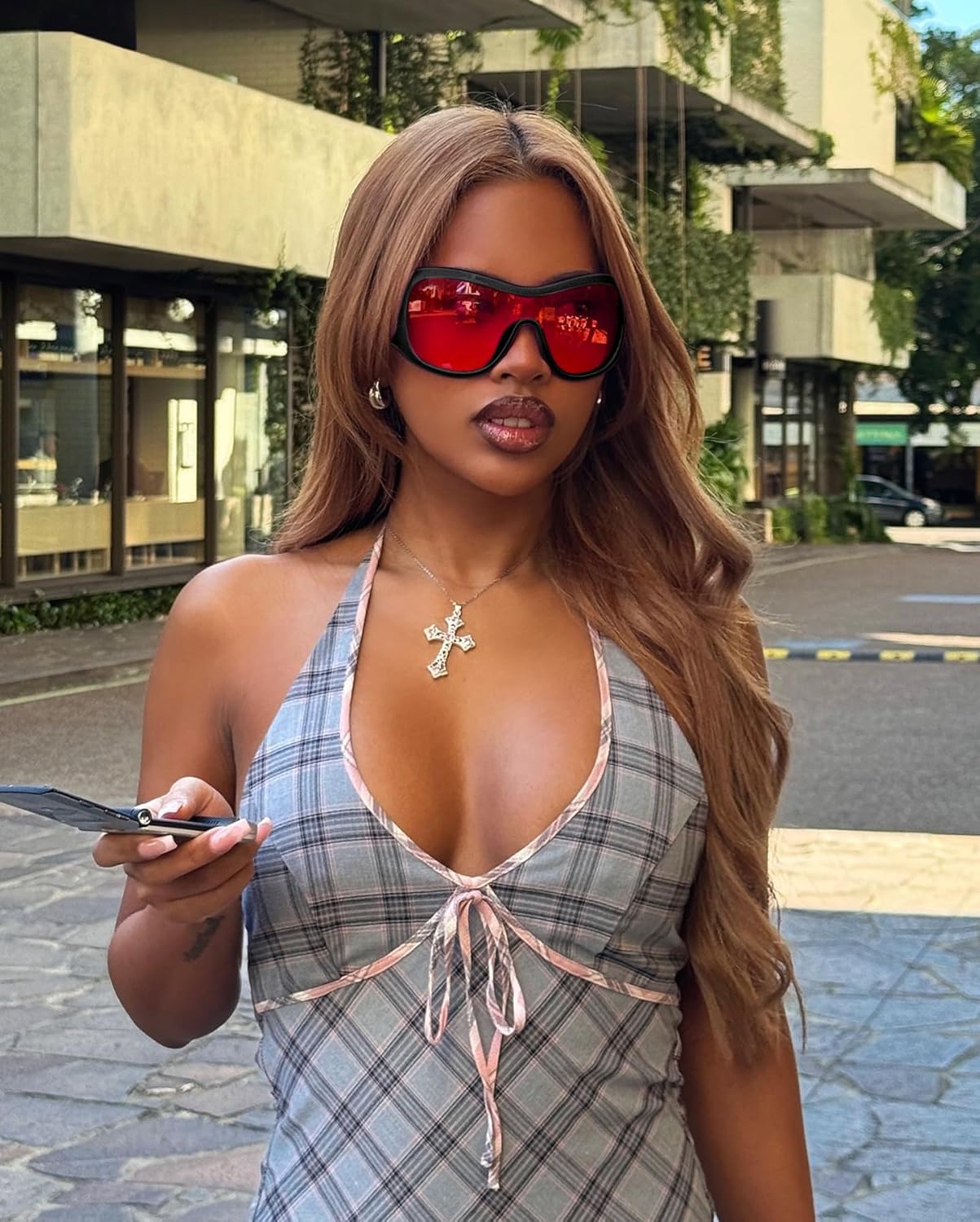 Oversized Trendy Wrap Around Sunglasses for Women Men - Cool Concert shades 2000s Retro Round Big Shield Glasses - Image 4