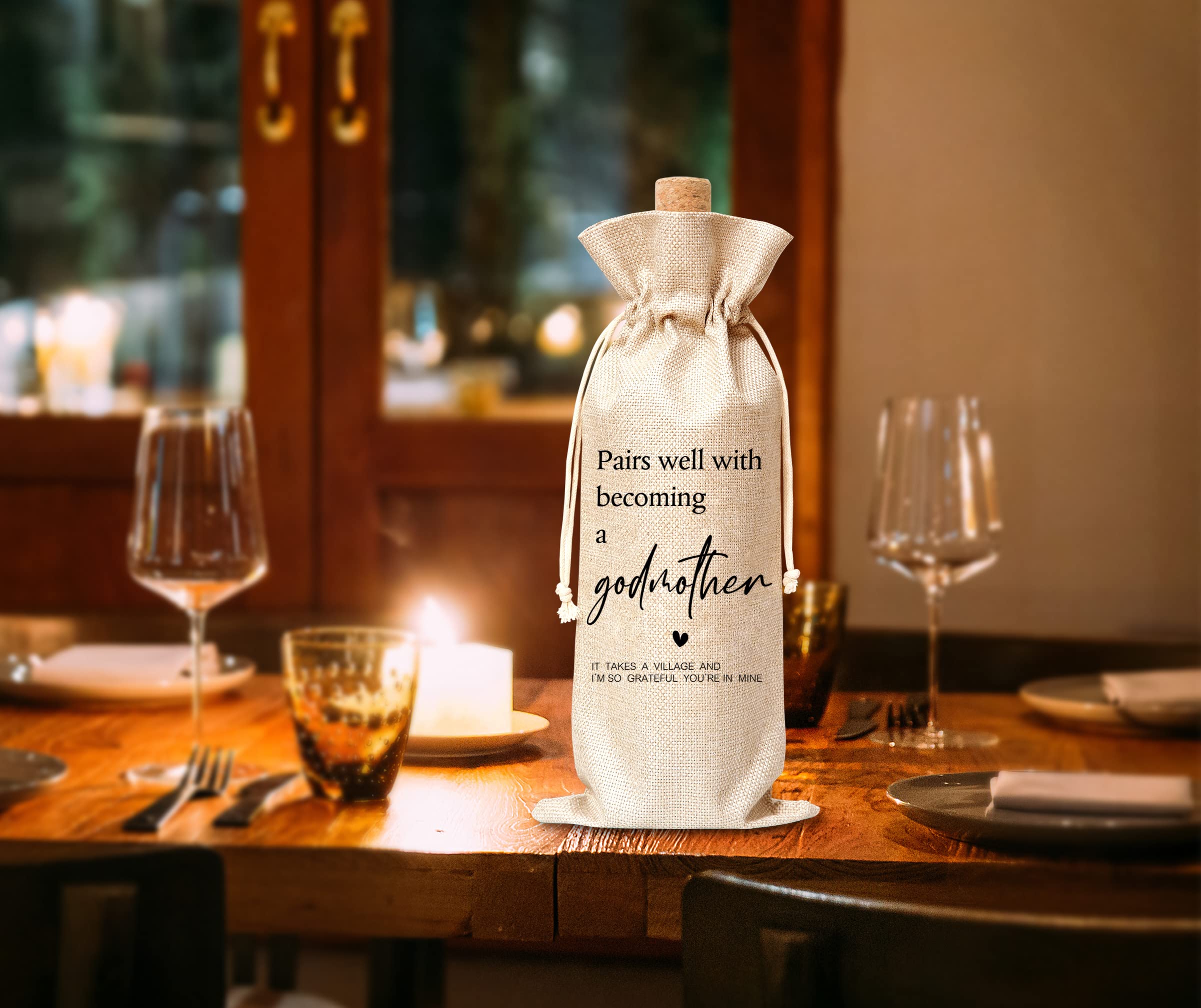 Tedea Godmother Proposal Gifts, Godmother Gifts Wine Bag, Godparents Proposal Gifts, God Mother Gifts For Women, 1 Pc Burlap Wine Bottle Cover Bag (A03)