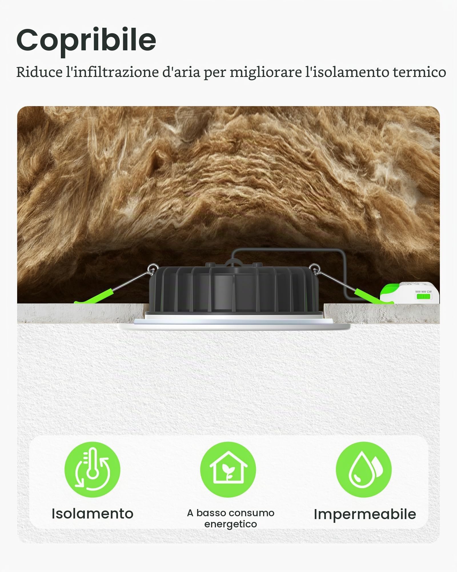 ALUSSO Faretti LED da Incasso Per Cartongesso Dimmerabili con Trasformatore, 8W 650LM, IP65, AC 220-240V, 3000K 4000K 5700K Regolabile, Bianco, Set da 6