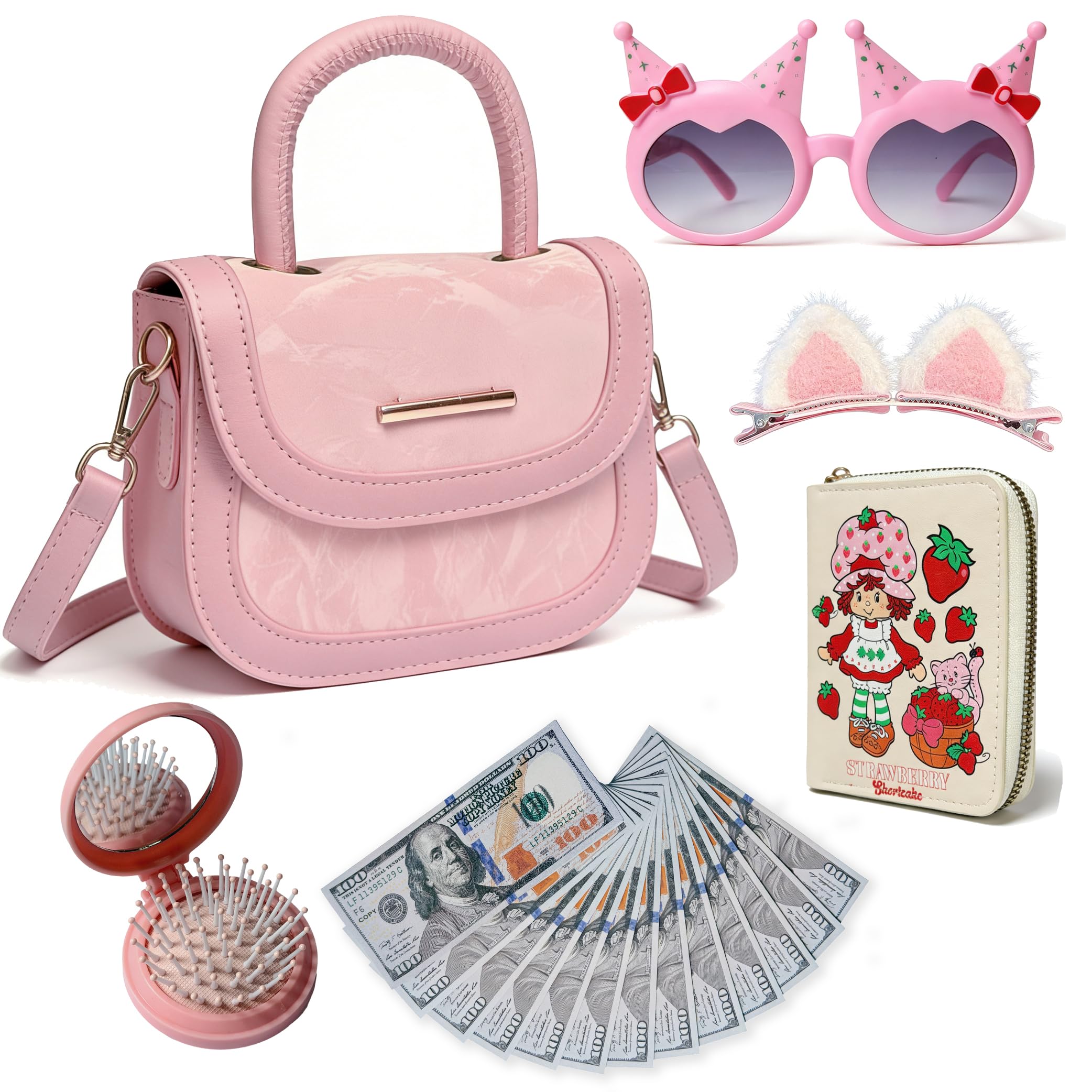 Play Handbag Set with Pretend Makeup – Cute Purse Toy for Girls with Accessories, Girls Birthday, Fun Makeup and Role Play Travel Toy Gift Presents for Toddlers Little Girls Age 3 4 5 6 7 8