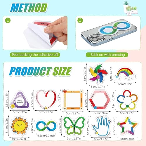 Miniatura 2 de 48 calcomanías sensoriales para ansiedad y aliento, 12 estilos de respiración, tiras texturizadas, tiras sensoriales adhesivas, escritorio, adultos,