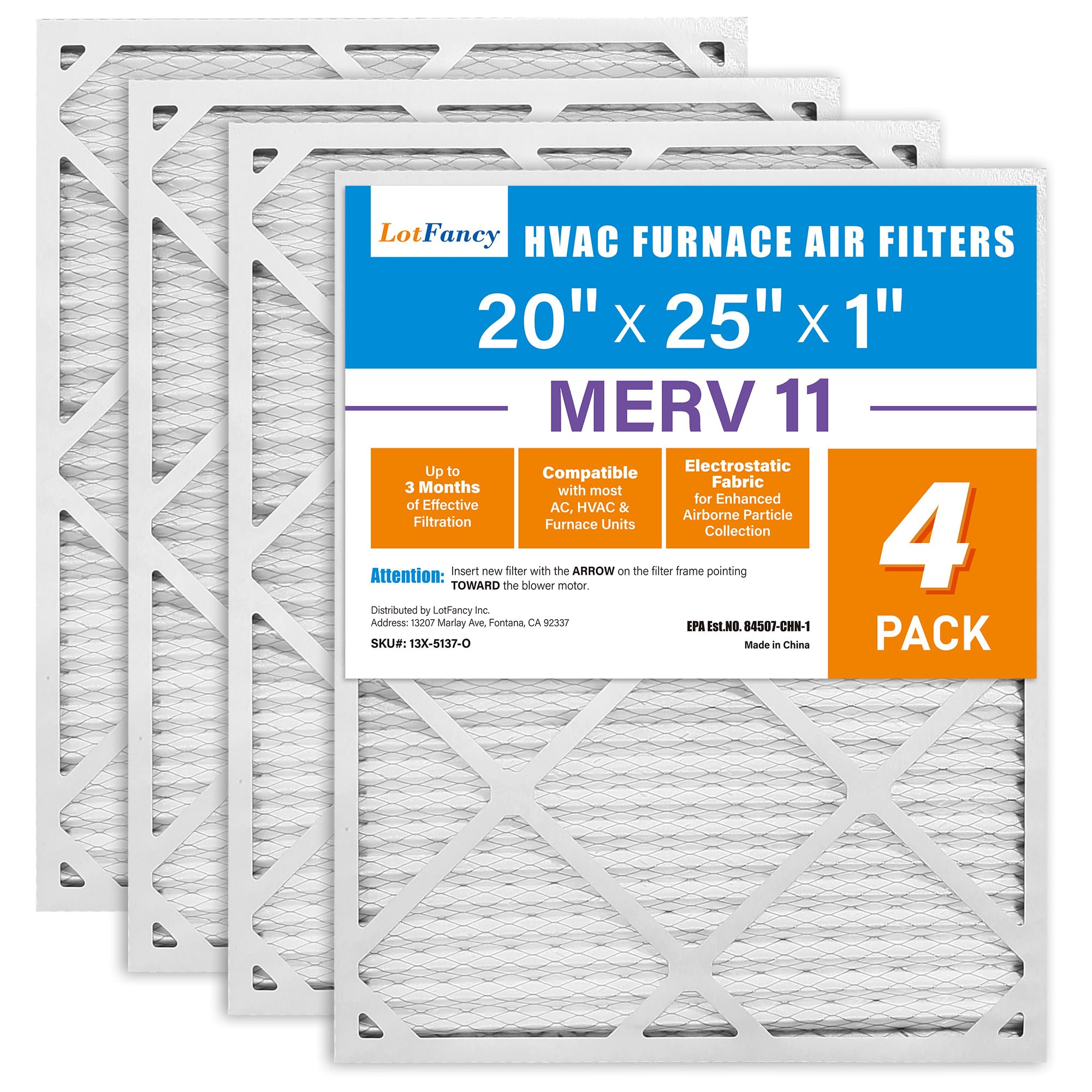LotFancy Filtro dell'aria MERV 11 per la difesa degli allergeni del fumo degli animali domestici (confezione da 4) filtri dell'aria HVAC pieghettati, ricambio per sistemi di riscaldamento e aria