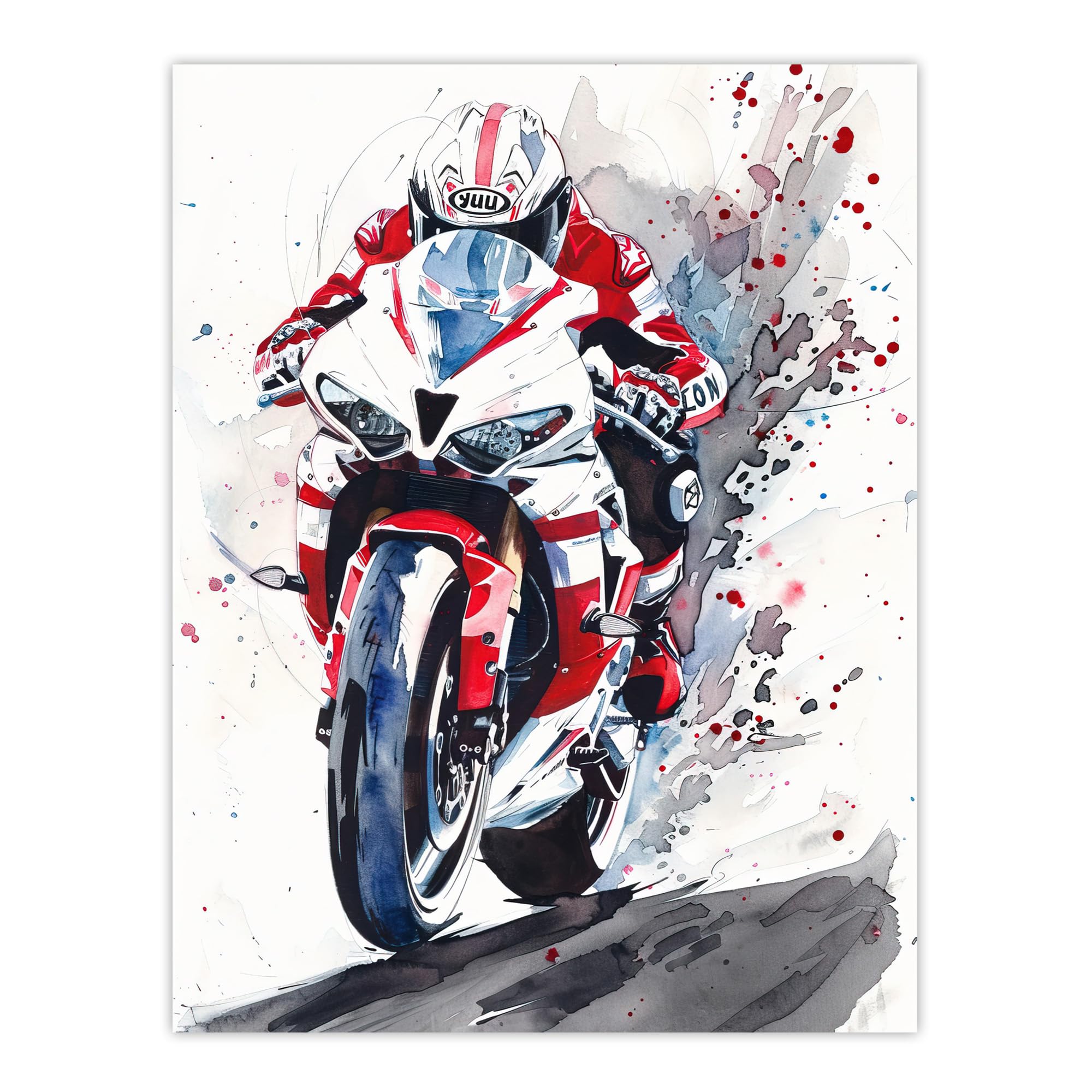 Artery8 Superbike Motorcycle Rider Race Sport Watercolour Man Cave Extra Large XL Wall Art Poster Print