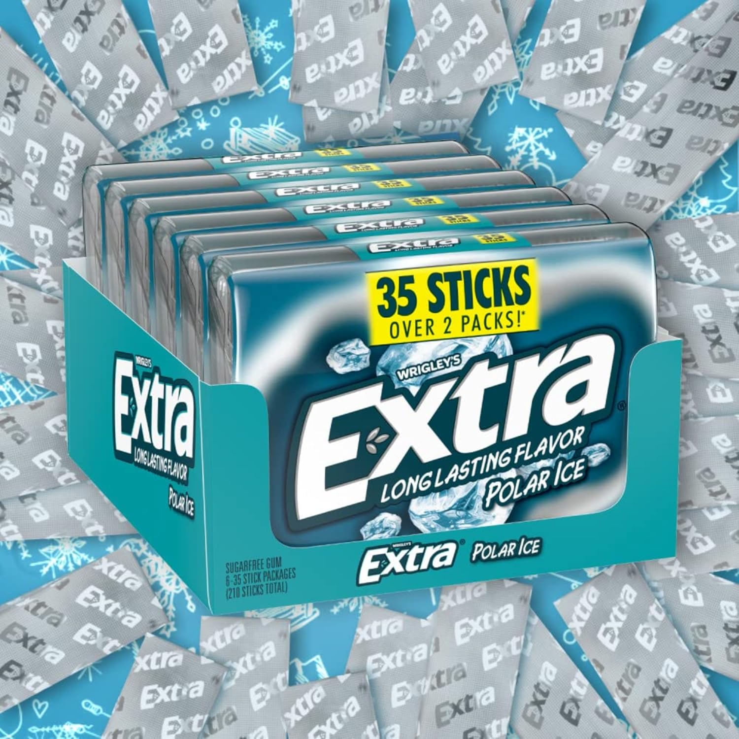 LAIBY Long Lasting Flavor Polar Ice Extra Gum | Sugar Free Chewing Gum Mega Pack | Polar Ice Chewing Gum Bulk 35 Sticks (Pack of 6)