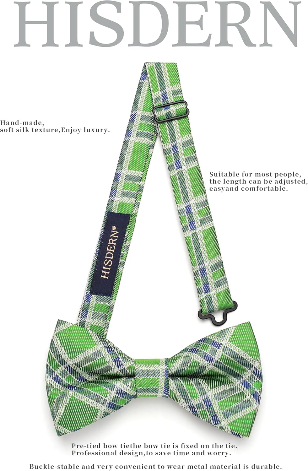 HISDERN Bow Ties for Men Pre-Tied Bow Tie Set Handkerchief & Cufflinks Plaid Classic Formal Bowtie for Party Wedding - Image 2