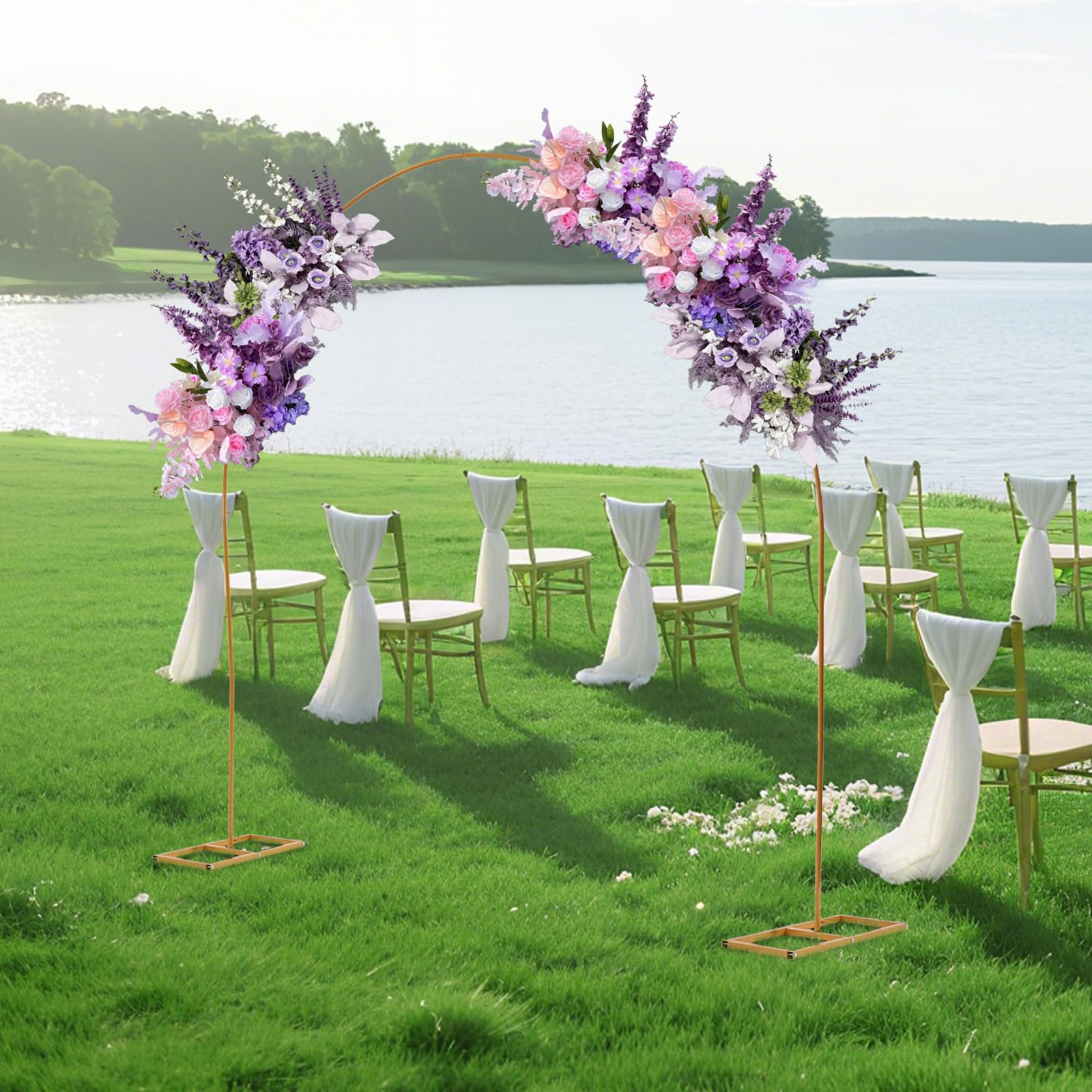 2,3 x 2,3 m, arco di nozze in metallo, con base, supporto per palloncini e fiori, decorazione regolabile, per matrimonio, compleanno, fidanzamento, laurea, riutilizzabile