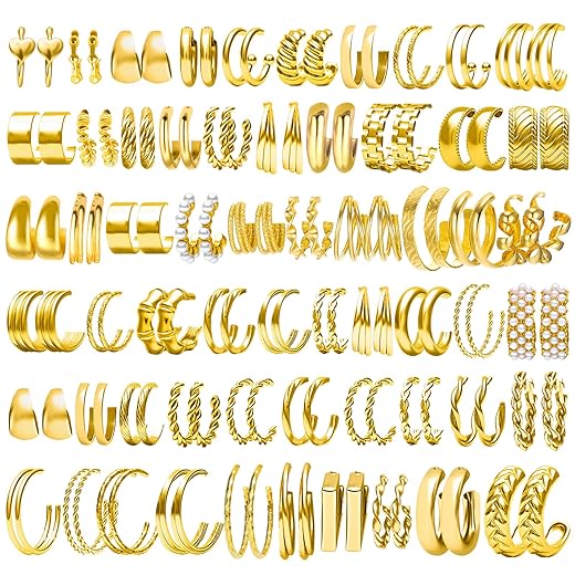 NEWITIN 69 Pieces Gold Jewelry Set for Women Fashion Costume Jewelry Gold Plated Necklace Bracelet Earrings Set for Women