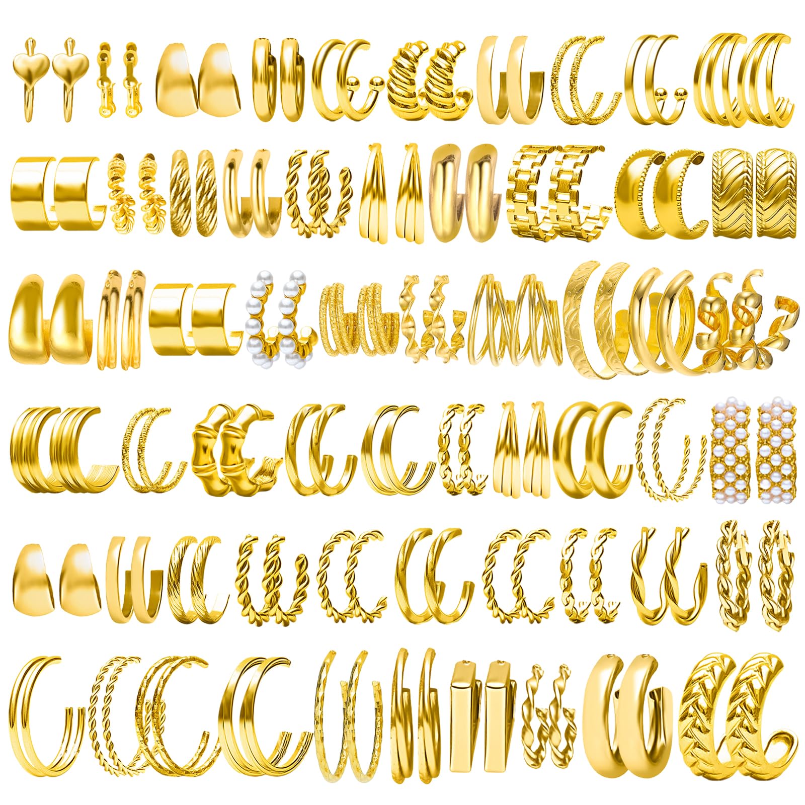NEWITIN 60 Pairs Gold Jewelry Set for Women Fashion Costume Jewelry Gold Plated Earrings Hoop Earrings Set for Women