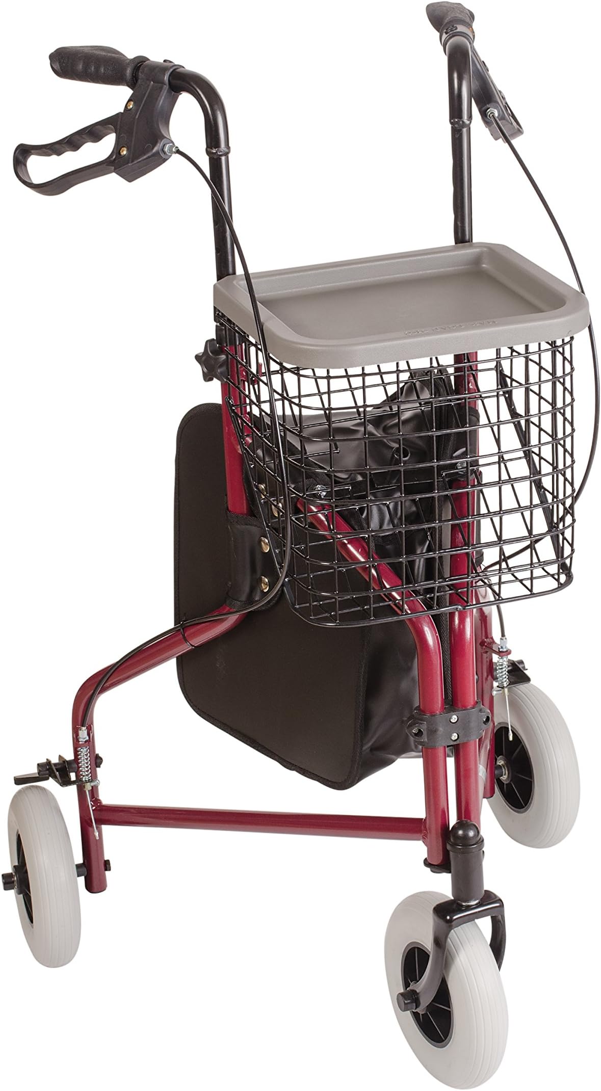 DMI 3-Wheel Folding Aluminum Rollator Walker with Swivel Front Wheel, Burgundy