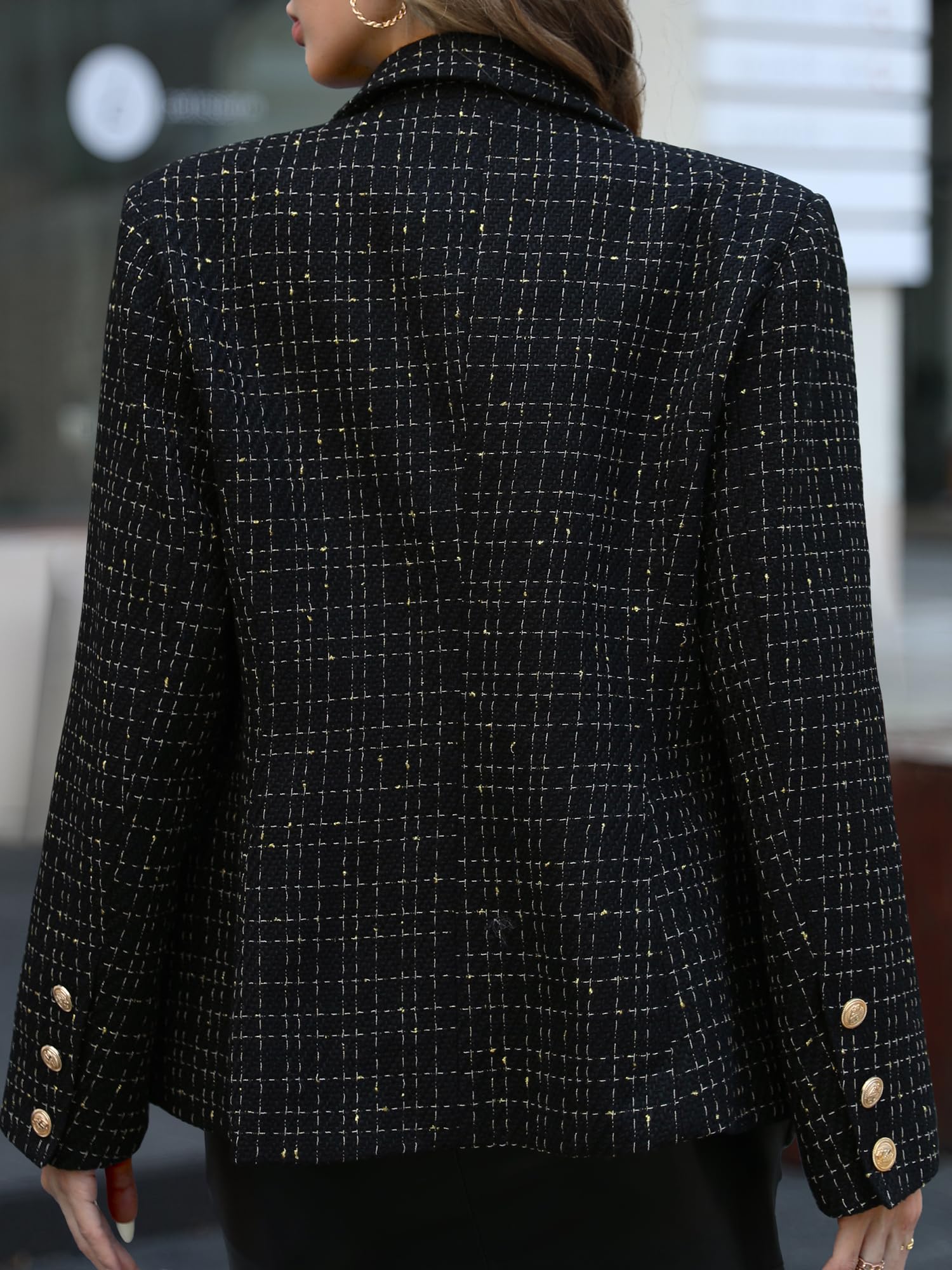 Blazer da donna in tweed Business Casual - giacche doppiopetto a maniche lunghe Abiti da lavoro aperti sul davanti