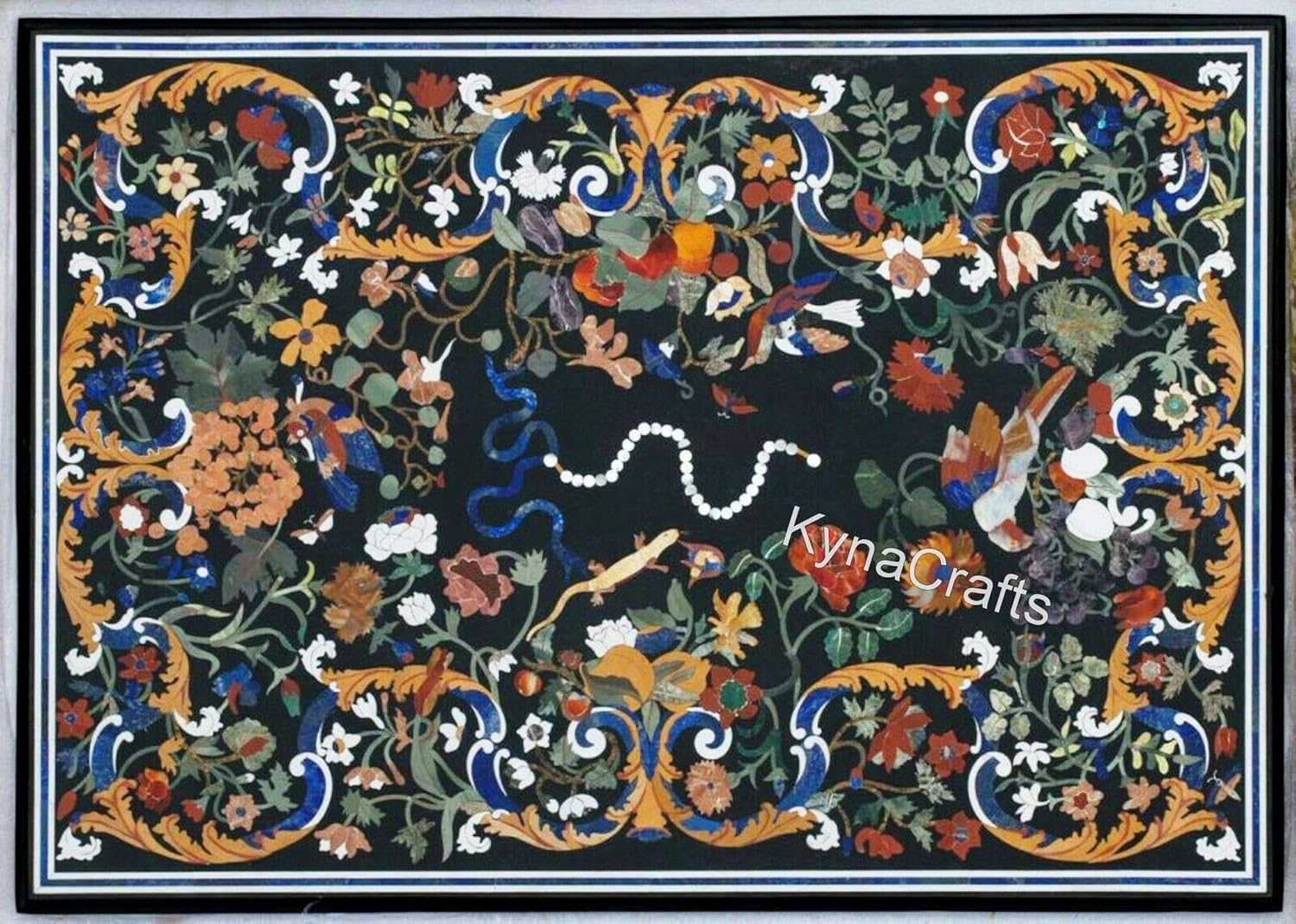 36 x 60 Inches Pietra Dura Art Living Room Table Top for Home Furniture Decor Black Marble Dining Table Top