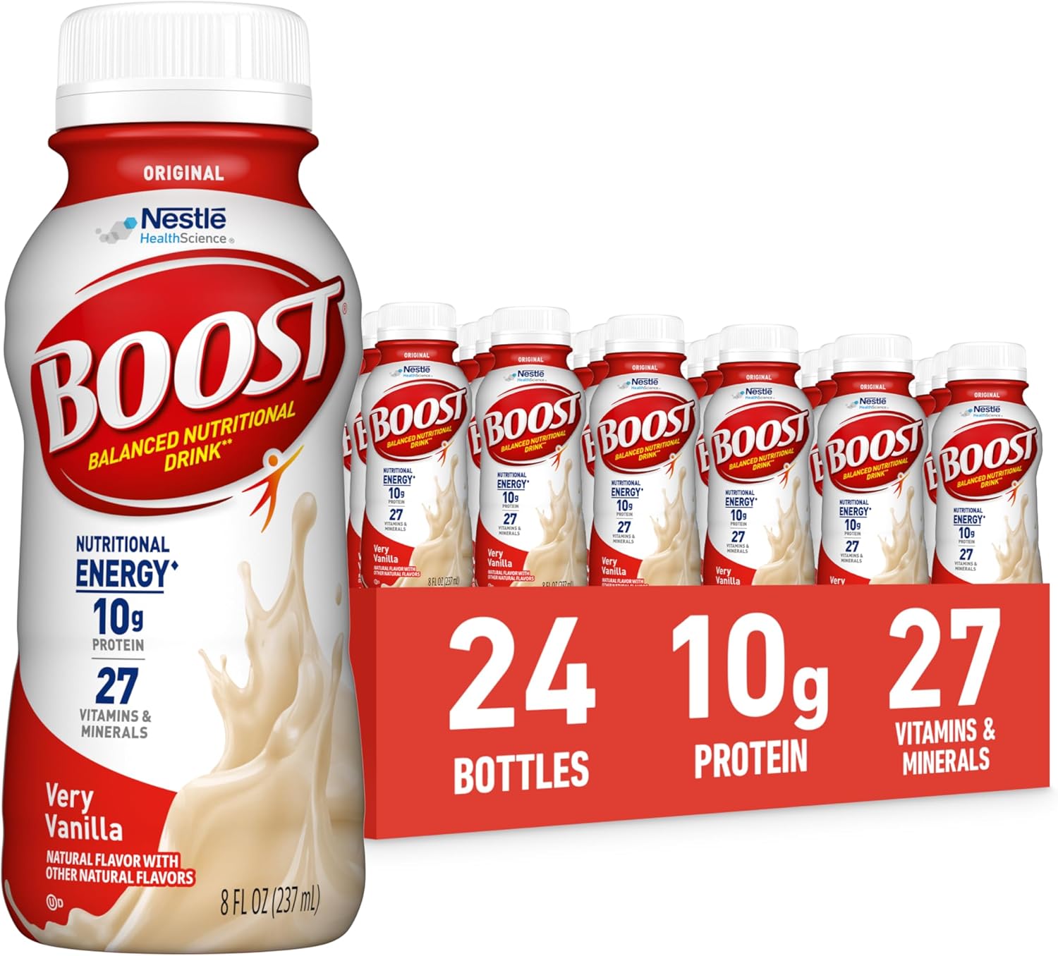 BOOST Original Ready to Drink Nutritional Drinks, Very Vanilla, 8 Fl Oz Bottles, Pack of 24