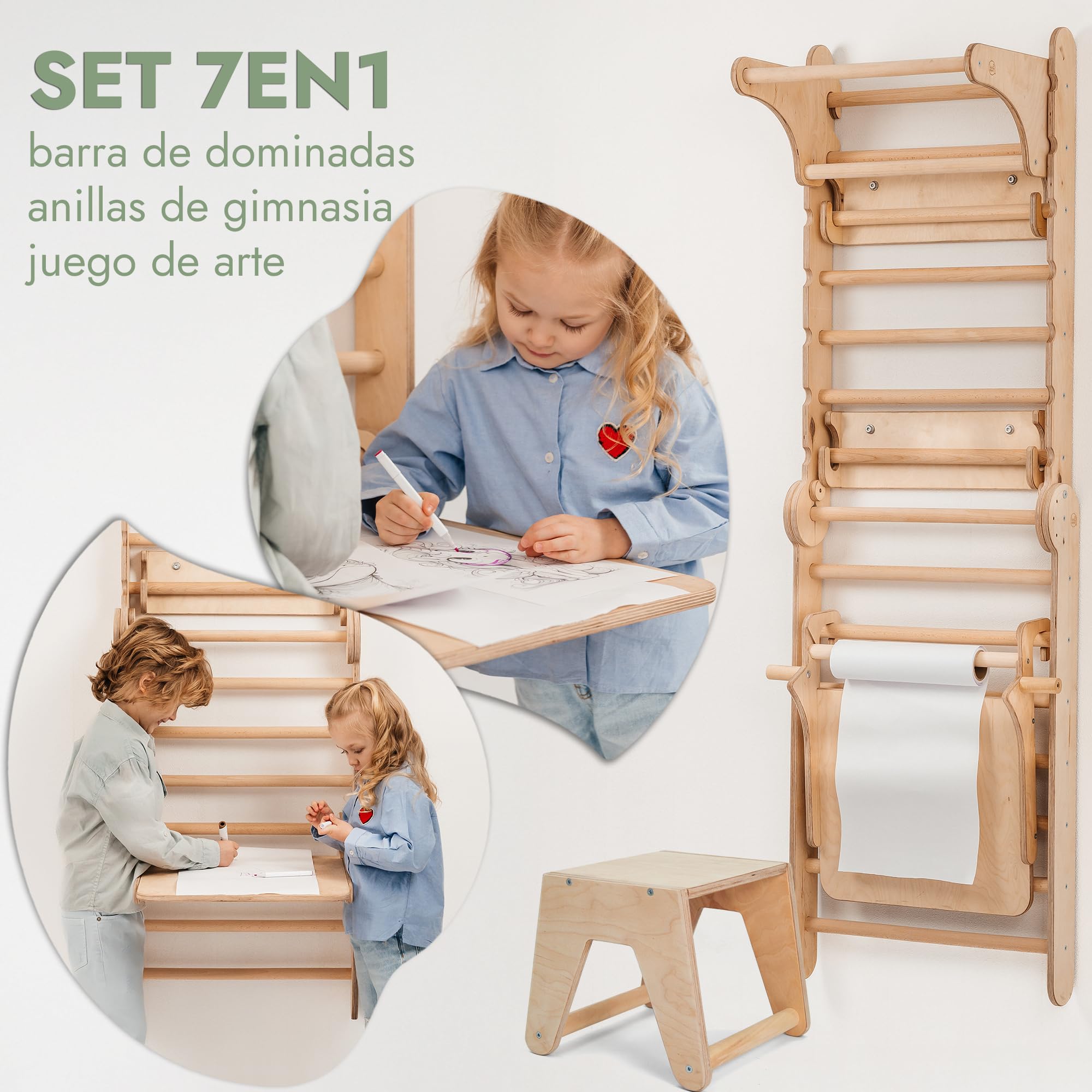 Goodevas Escalera Sueca para el Área de Juegos de Interior - Conjunto de Juegos de Escalada Montessori - de Escalada en Madera de Interior para Niños Pequeños y Niños de 2-12 Años