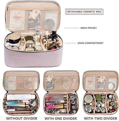 Miniatura 3 de AMOIGEE Bolsa de maquillaje grande, organizador de bolsas de maquillaje de viaje, estuche de tren de doble capa, bolsa de maquillaje, bolsa de aseo