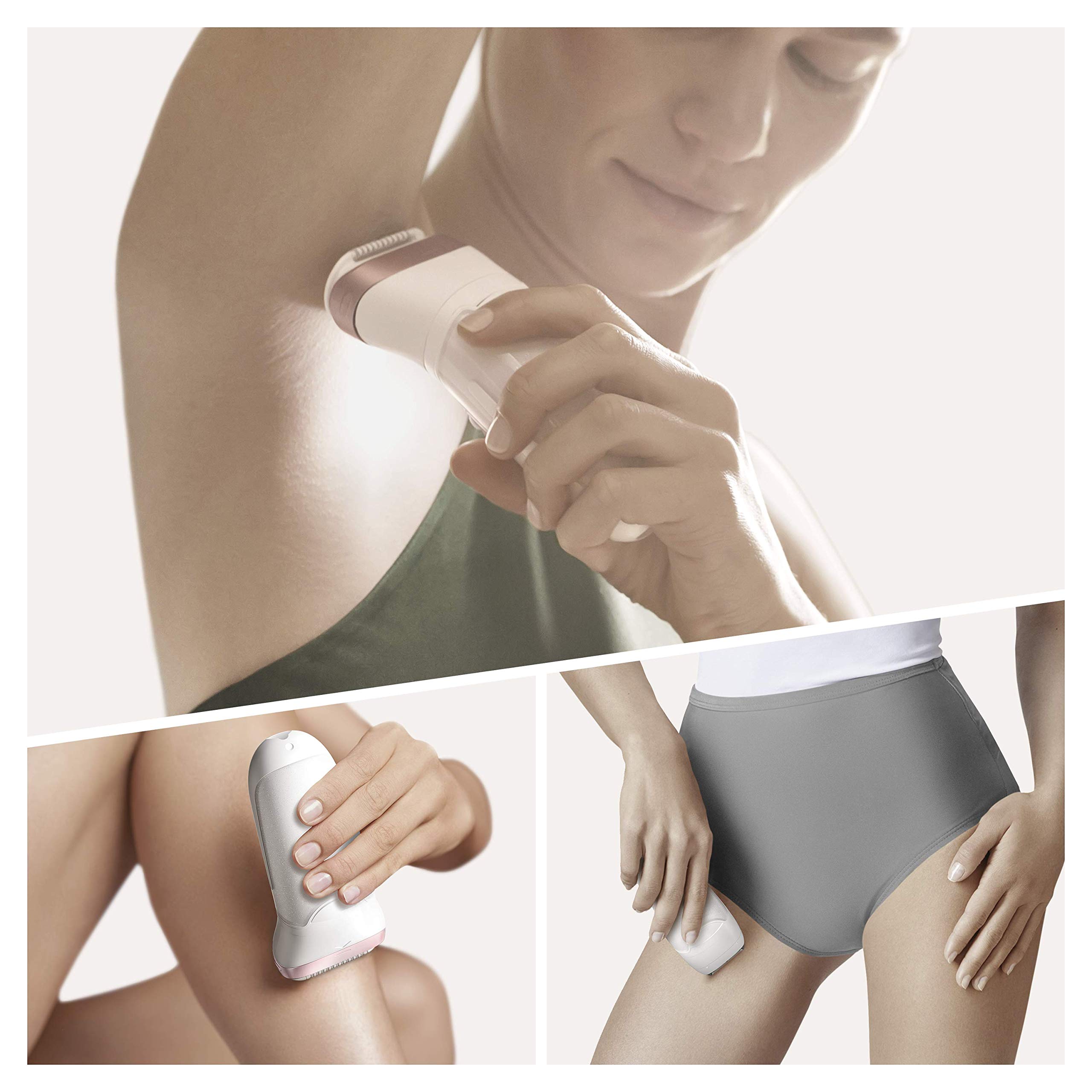 Braun Silk-épil 9 9-870 Depiladora Mujer Eléctrica para Depilación Duradera, Incluye Maquinilla Venus, Capuchón de Masaje, Cabezal de Rasurado y Recorte, Blanco/Oro Rosa