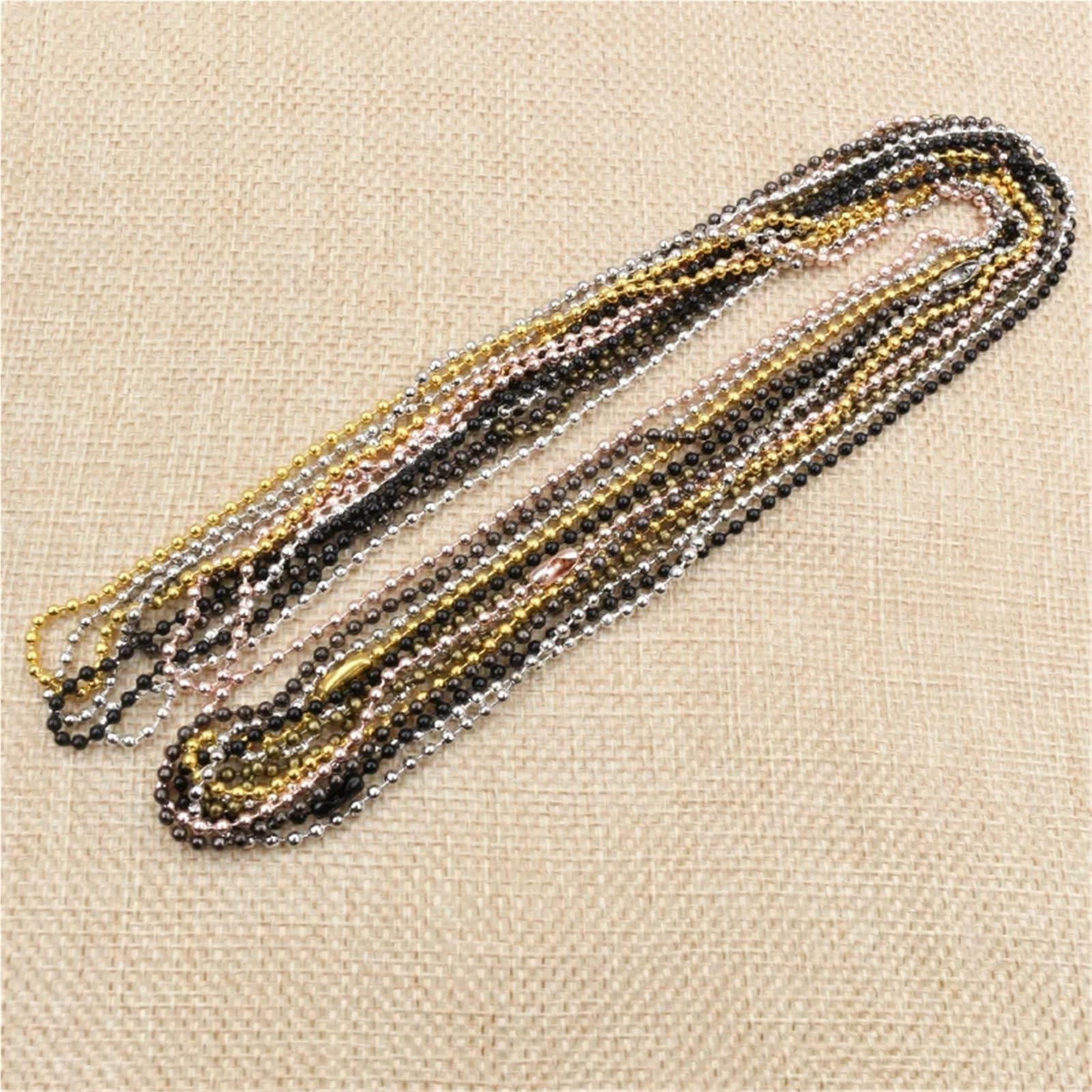 Brelok z łańcuszkiem kulkowym, 50 szt., długość 65 cm, pozłacane złącze koralikowe do podstawy zawieszkami(Gold,2.0mm)
