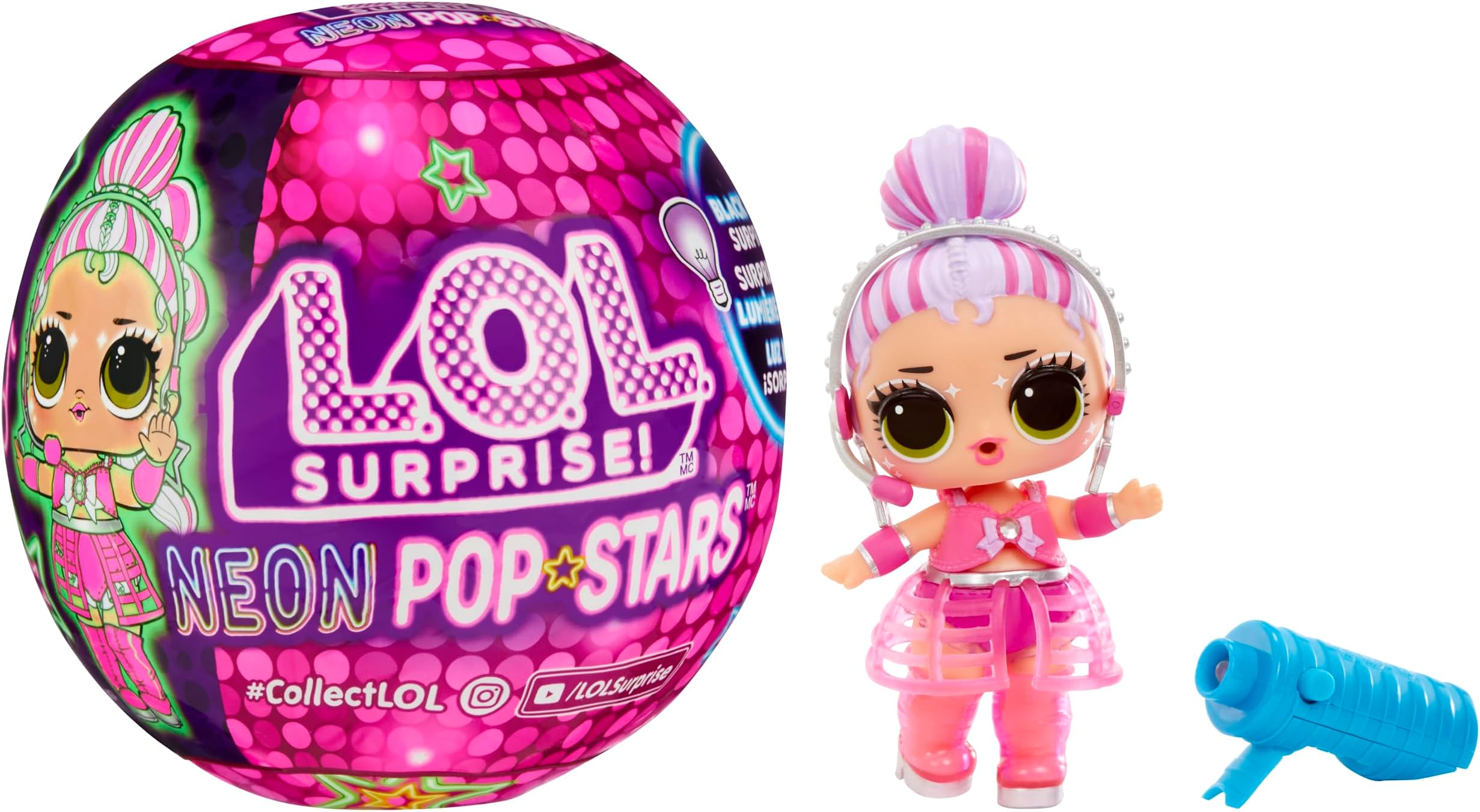 L.O.L. Surprise! Neon Pop Stars Tots - 1 Doll with Magical Blacklight Surprises, Blind Packaging, 7 Tots to Collect, Each with Neon Decals and Accessories, Ideal Present for Kids Ages 4+