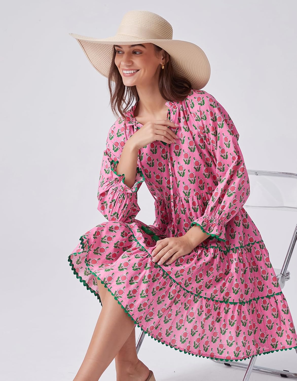 Kedera Womens Casual Mini Dress Long Sleeve Floral Ruffle V Neck Fall Loose Boho Babydoll Dresses with Pockets - Image 7