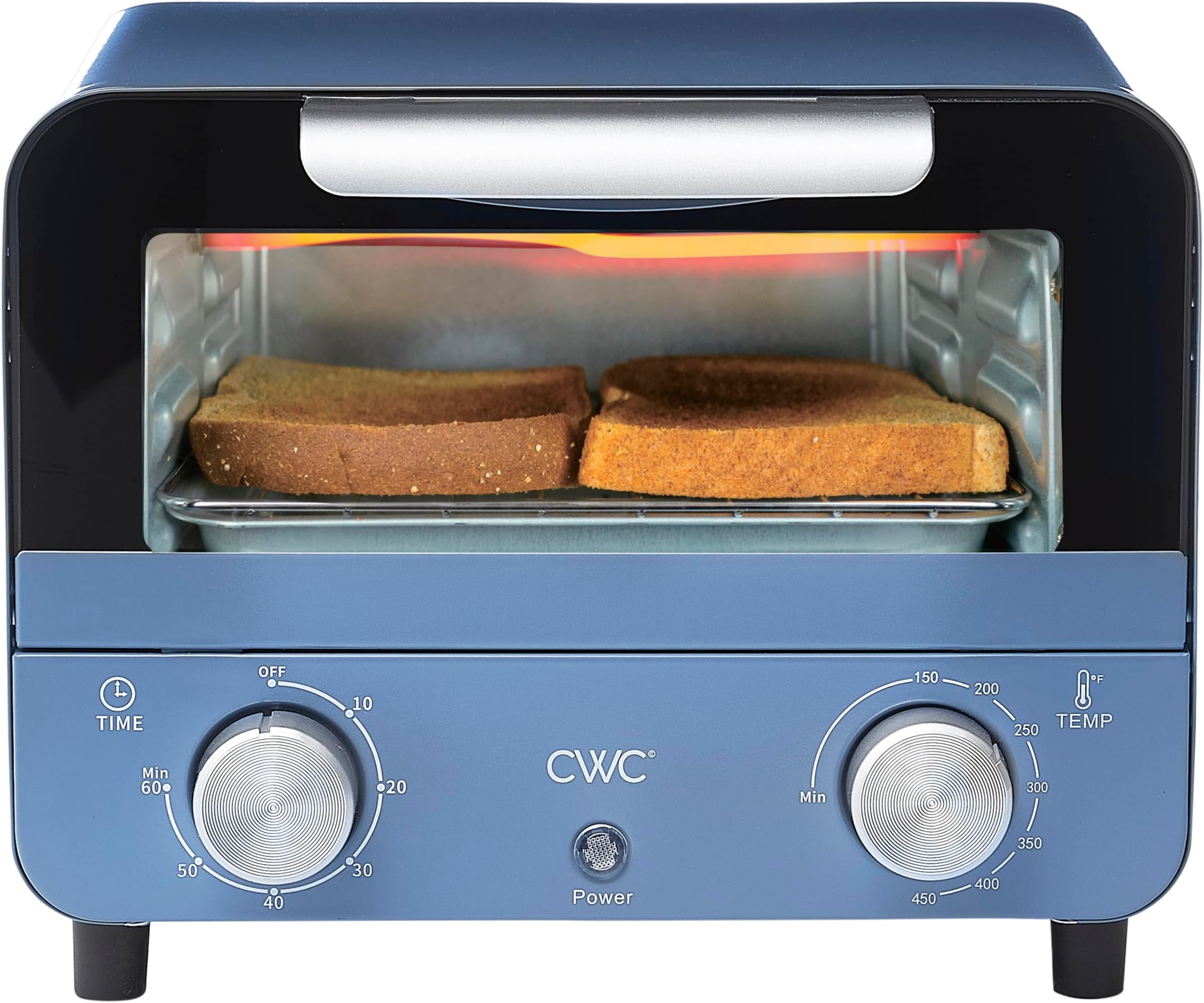 COOK WITH COLOR Mini Toaster Oven: 600W Power, Precision Timer, Auto Shutoff, and Culinary Delights Up To 450 Degrees, Navy