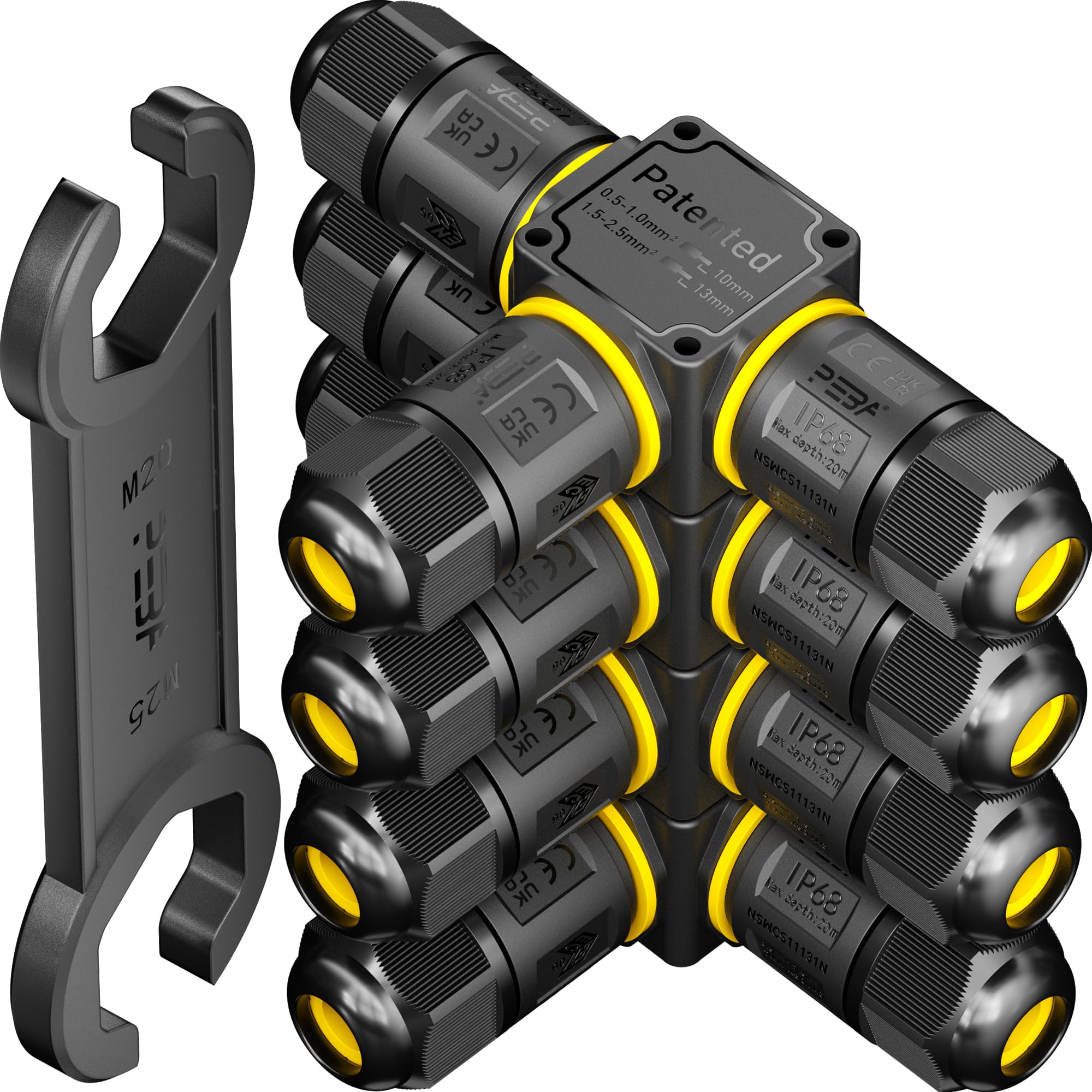 PEBA IP68 Waterproof Cable Connector Outdoor, 3 Way Waterproof Junction Box Outdoor Cable Connector, 3 Pins Wire Connector,Extension Electrical Cable Protector for Cable Diameter Ø4mm-12mm (4 Pack)