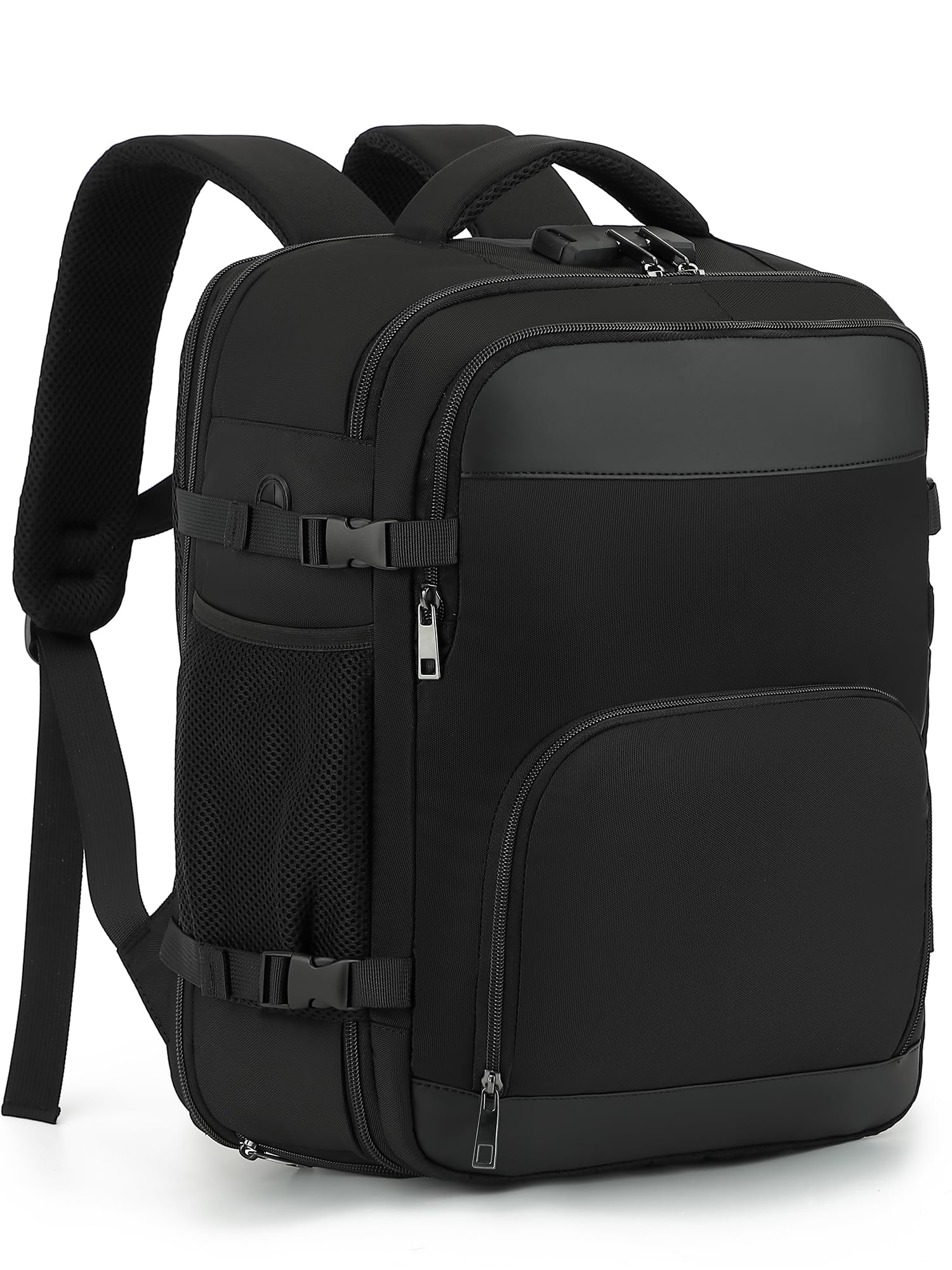 Telura Ryanair Handgepäck 40x30x20 Erweiterbar 40x30x25 24L bis 30L | mit Zahlenschloss Eurowings EasyJet Rucksack Reiserucksack für Flugzeug Handgepäck Tasche passt zu 14 Zoll Laptops, Schwarz