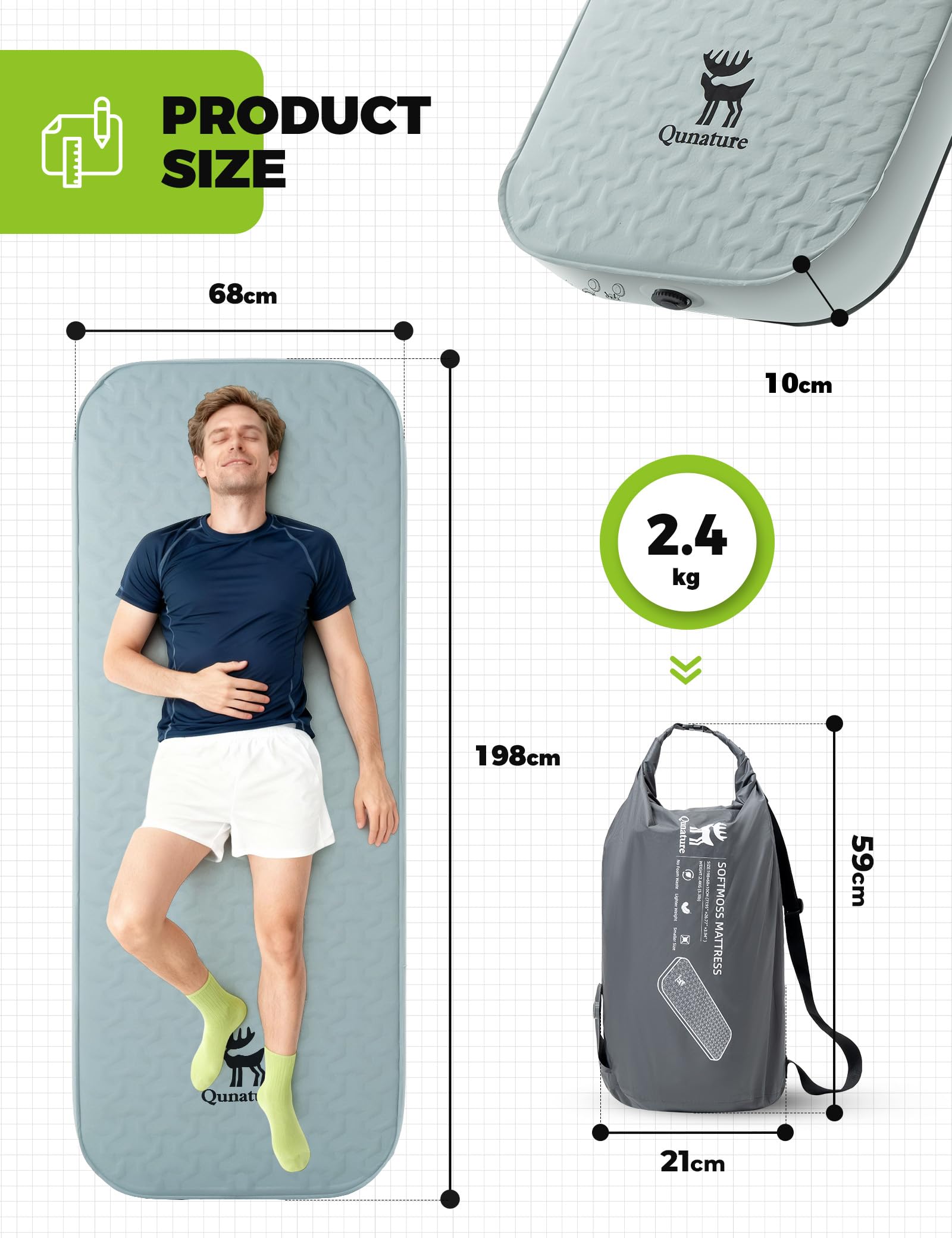 Colchoneta Autoinflable Aislante Valor 6R para 1 Persona | Espuma Cortada en Y, 10cm de Grosor, Esterilla con Bolsa de Bombeo para Camping, Senderismo, Tienda de Campaña, Verde