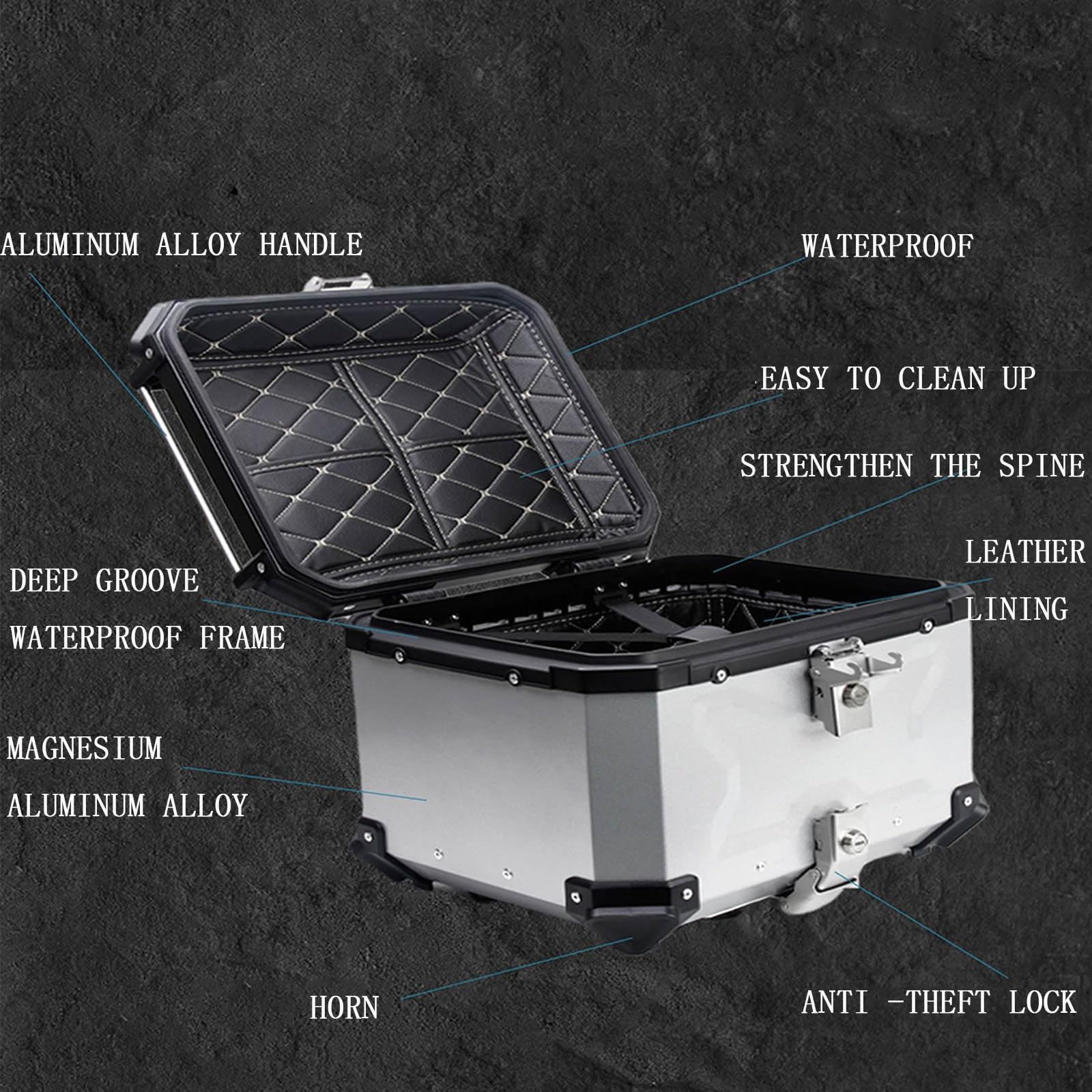 Coffre de Scooter, Boîte de Queue épaisse(Silver,55L: L 45cm*W 39.5cm*H 33cm)
