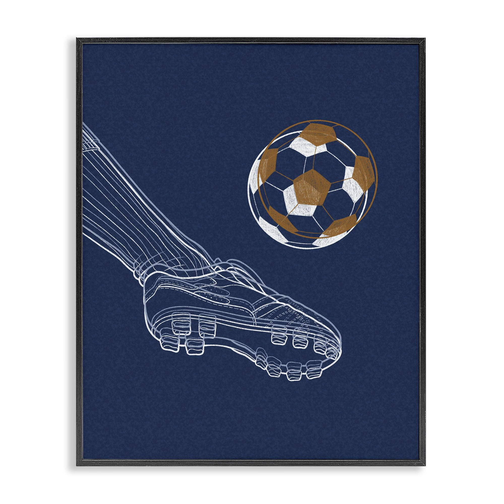 Stupell Industries Midnight Black (Textured) 'Soccer Lines Contour'| Framed Giclee Art