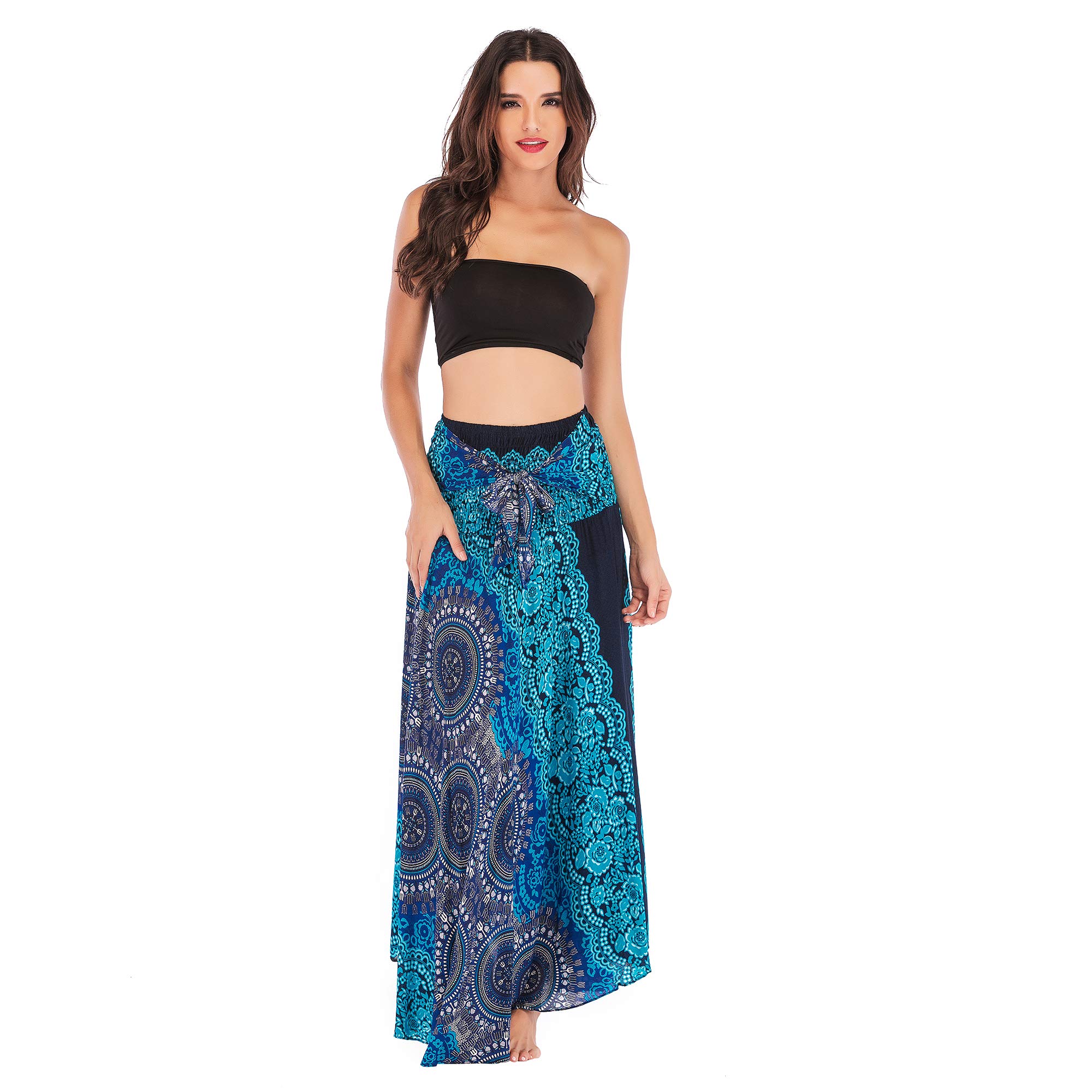 Jupe longue d'été pour femme - Robe de plage pour femme - Jupe d'été - Taille haute - Motif floral - Taille unique