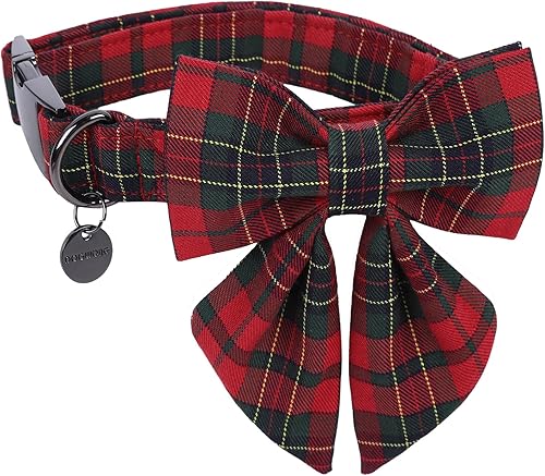 DOGWONG Collar de perro a cuadros rojos con corbatín, lindo collar de algodón para perro, pajarita roja para perro, duradero y suave, para perros