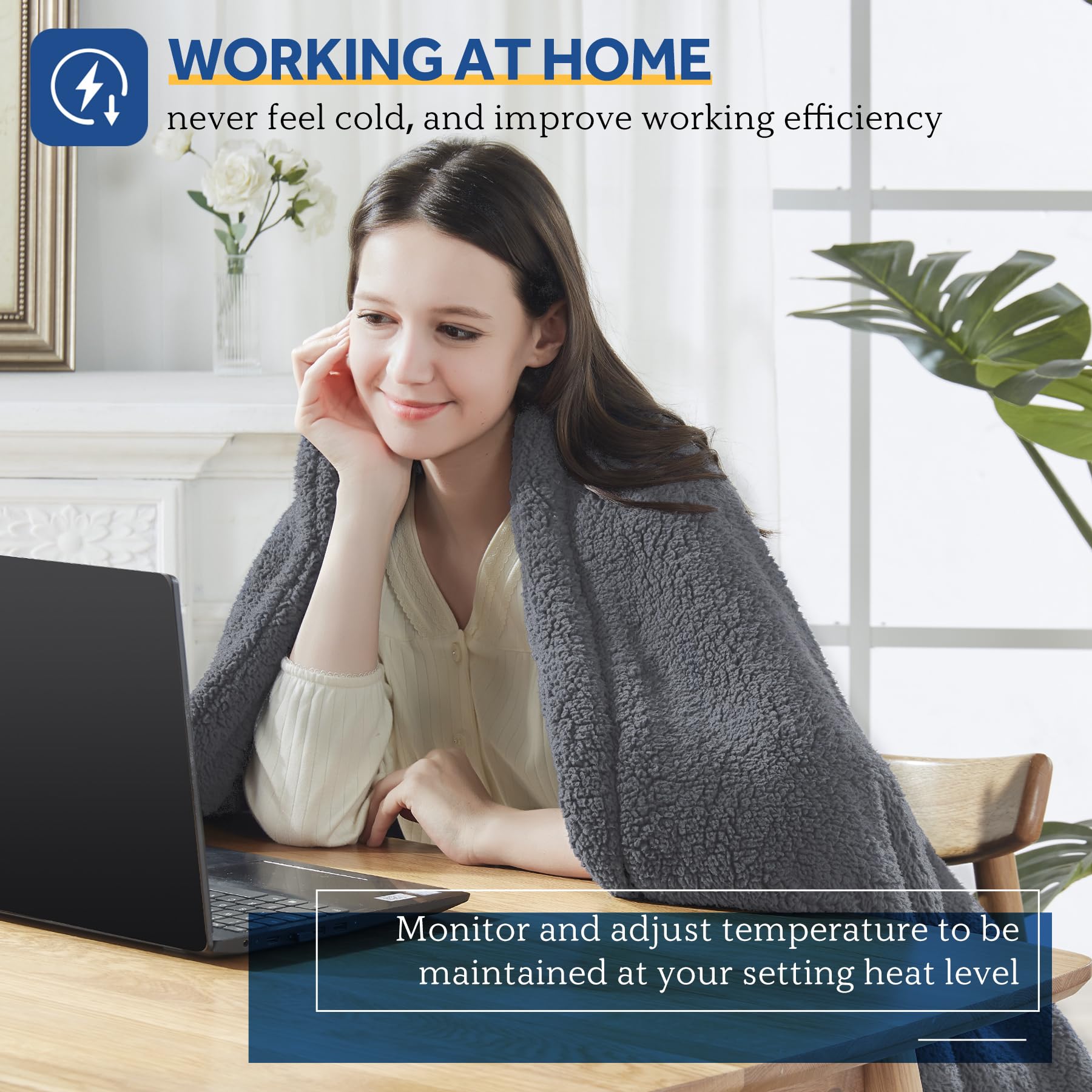 SEALY Electric Blanket Heated Throw 50"x60" Soft Double Sherpa Super Cozy with 6 Fast Heating Levels & 2-10 Hours Auto-Off, Over-Heat Protection, Machine Washable, Dark Grey