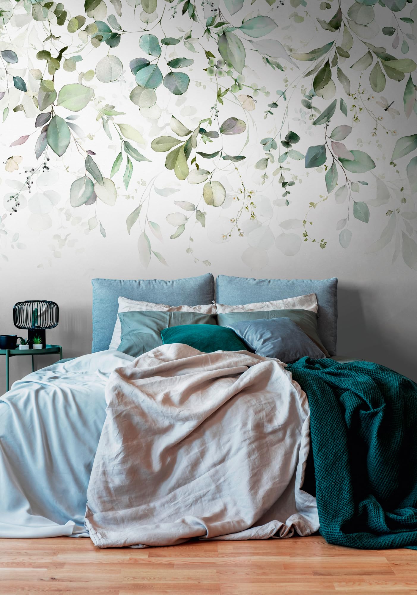 Livingwalls Carta da parati fotografica 399001 con motivo floreale, verde, blu, bianco, 3,71 m x 2,80 m, made in Germany